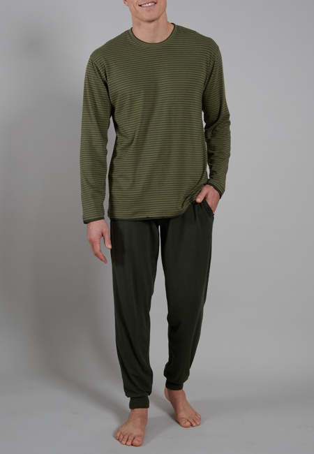 CECEBA Herren Pyjama grün längsgestreift