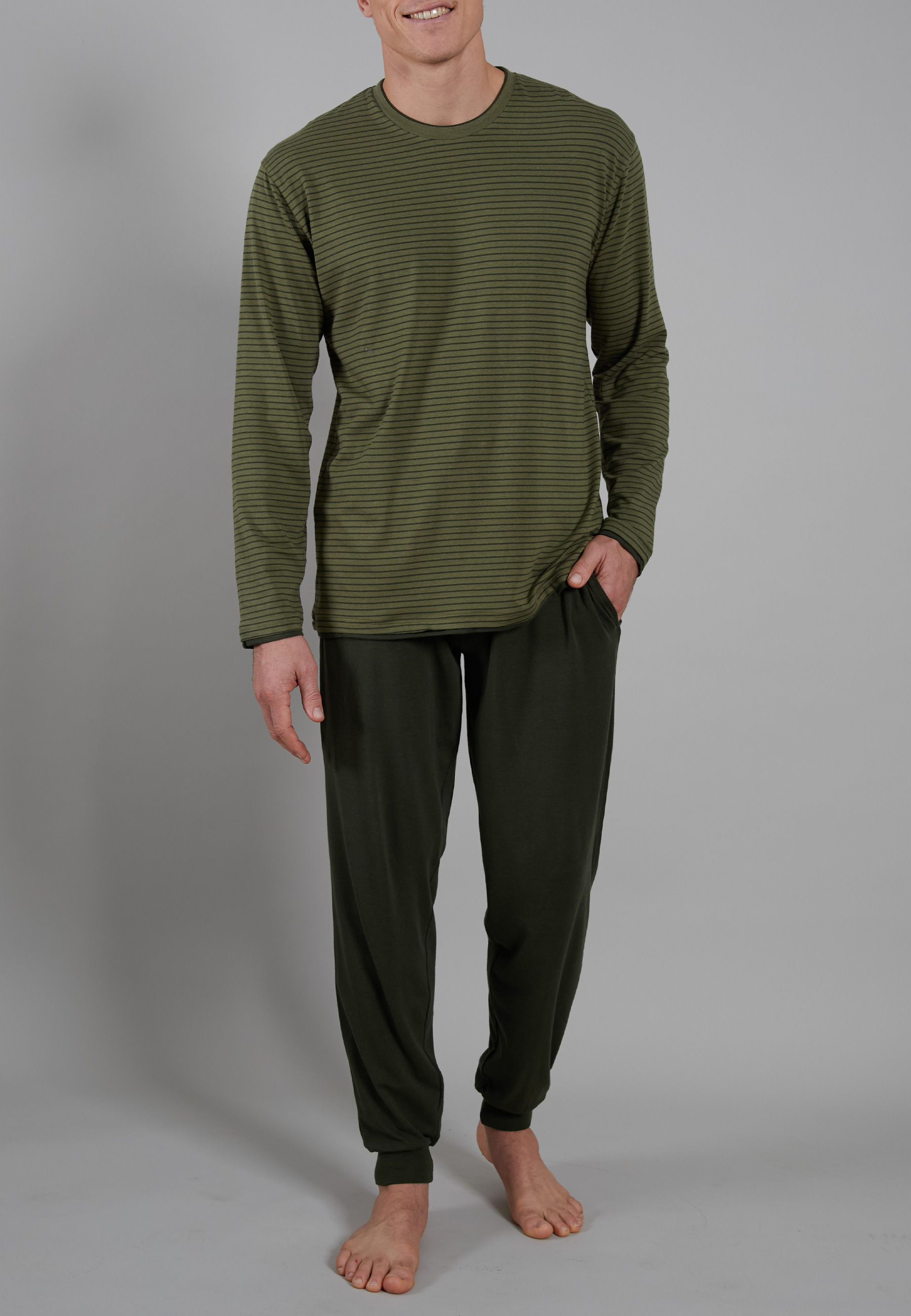 CECEBA Herren Pyjama grün längsgestreift