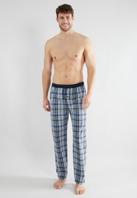 CECEBA Herren Lange-Hose blau kariert
