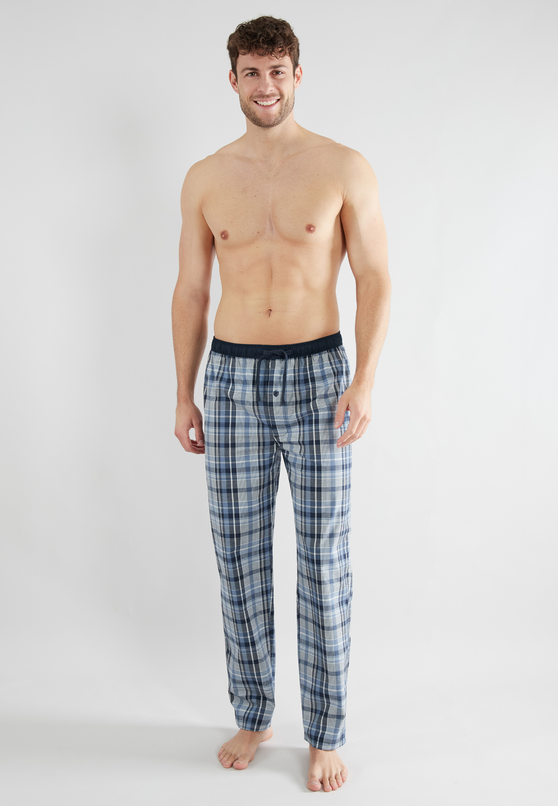 CECEBA Herren Lange-Hose blau kariert