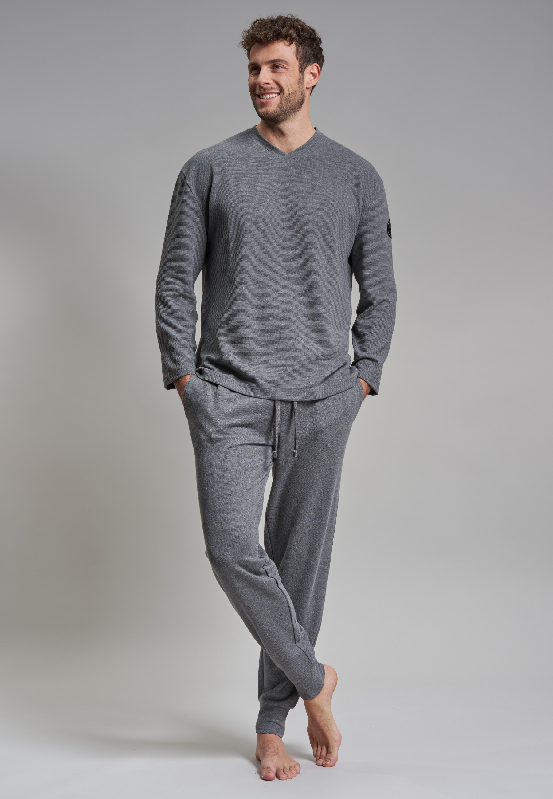 CECEBA Herren Pyjama grau uni