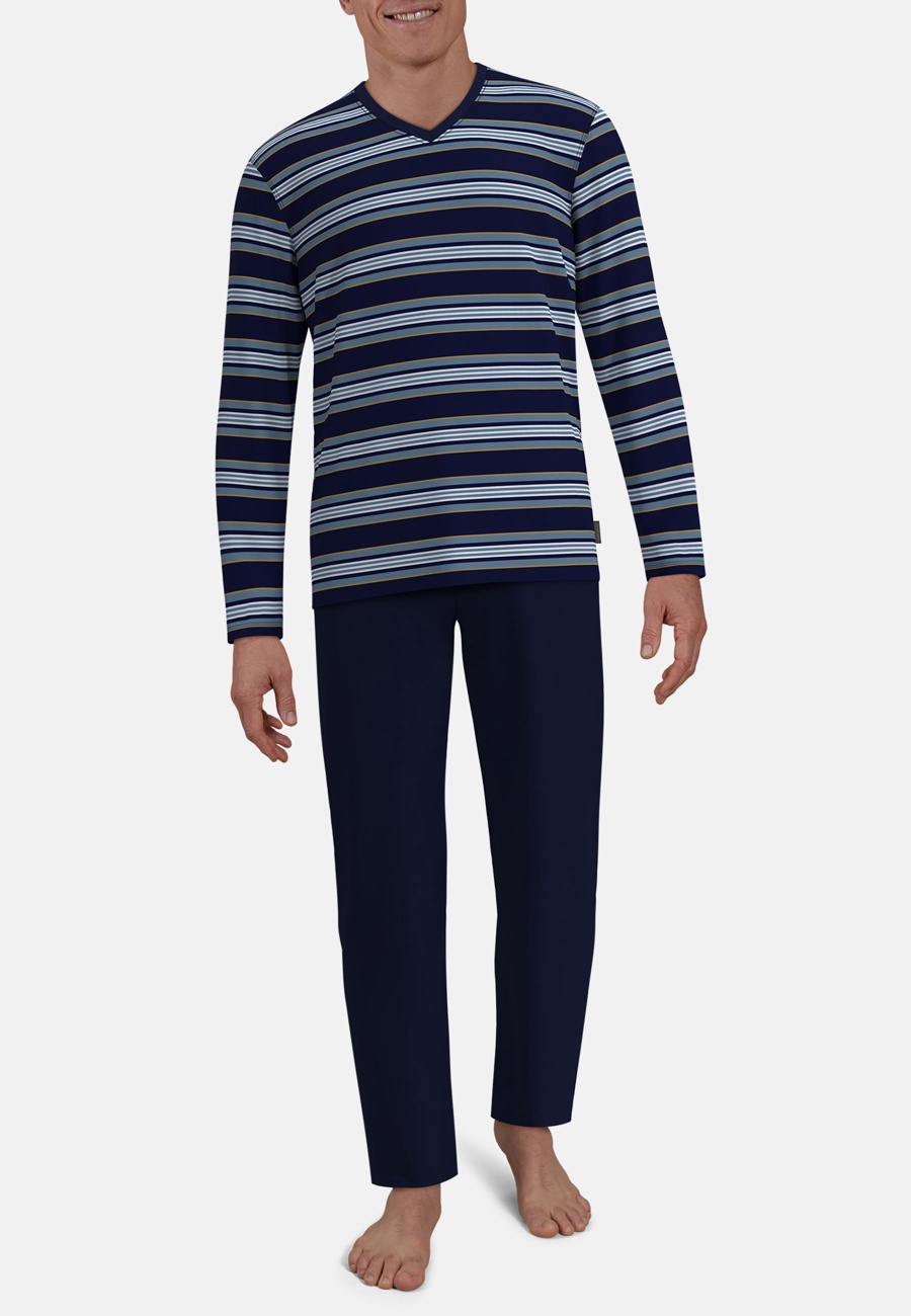 CECEBA Herren Pyjama blau quergestreift
