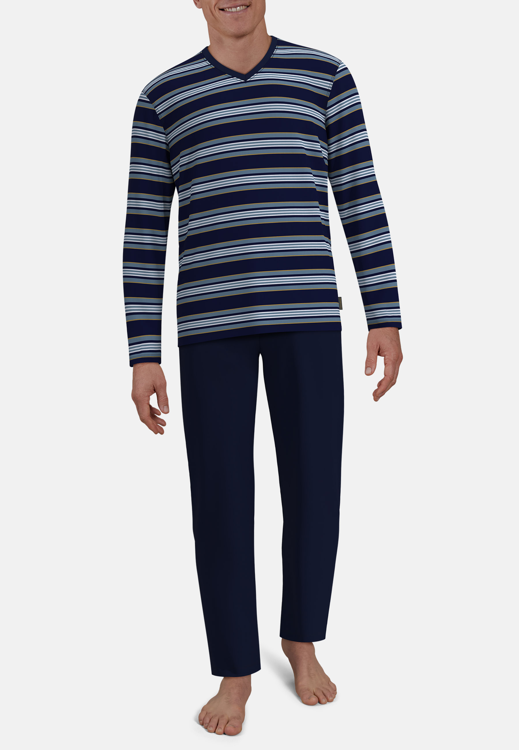 CECEBA Herren Pyjama blau quergestreift