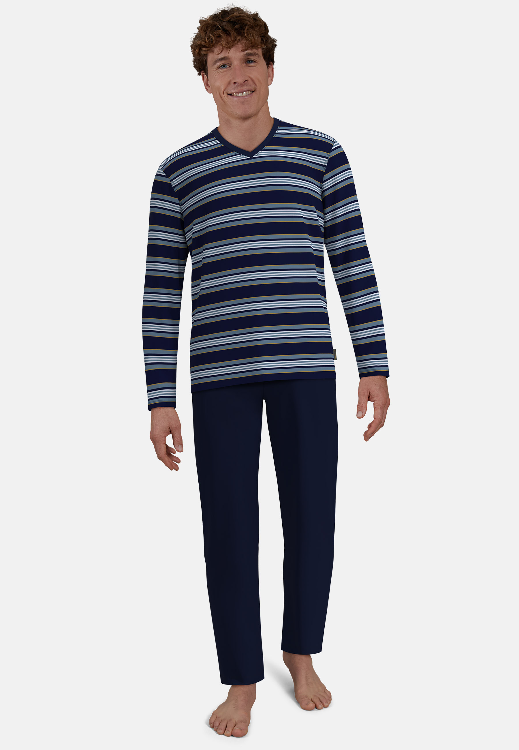 CECEBA Herren Pyjama blau quergestreift