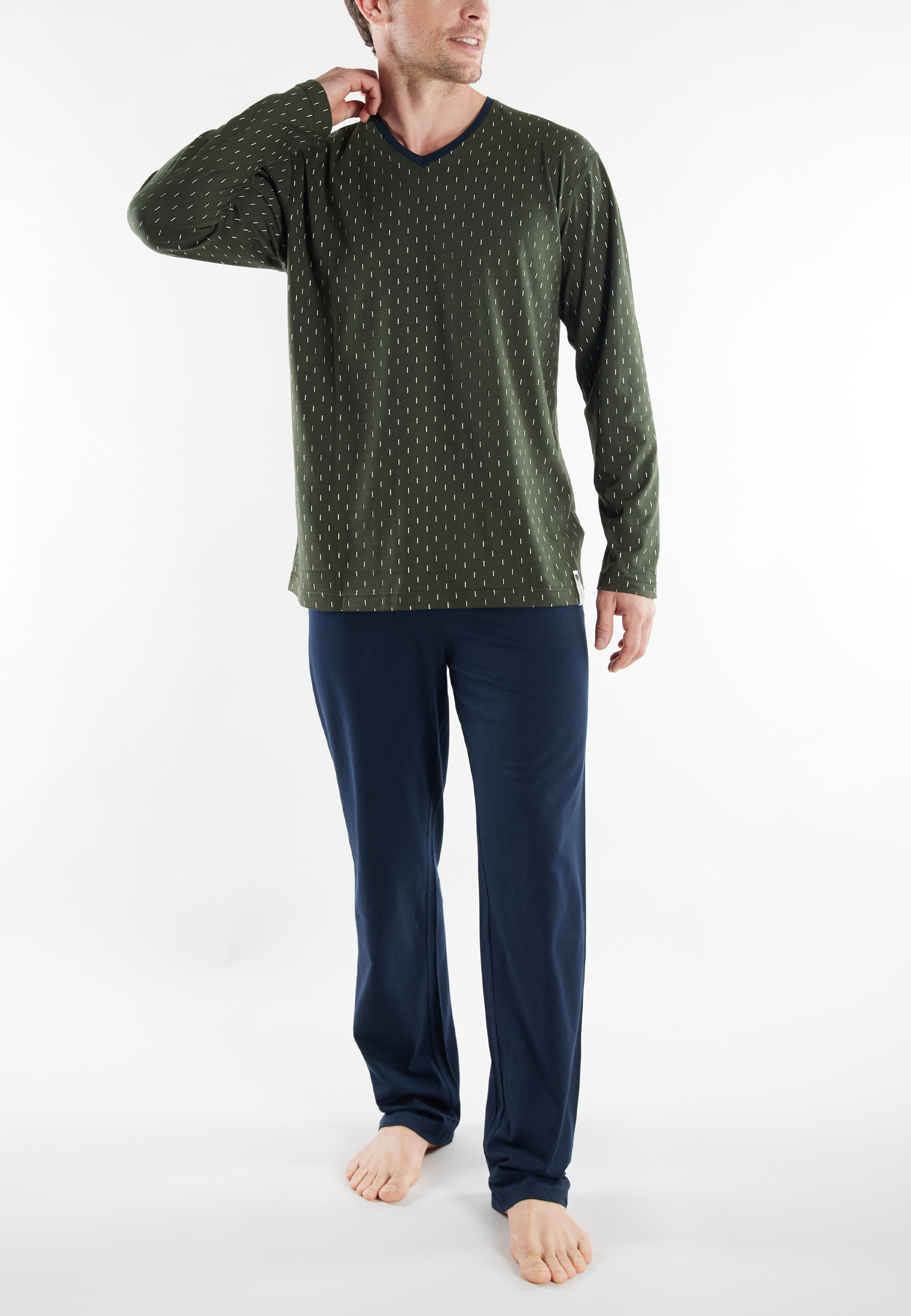 CECEBA Herren Pyjama grün bedruckt