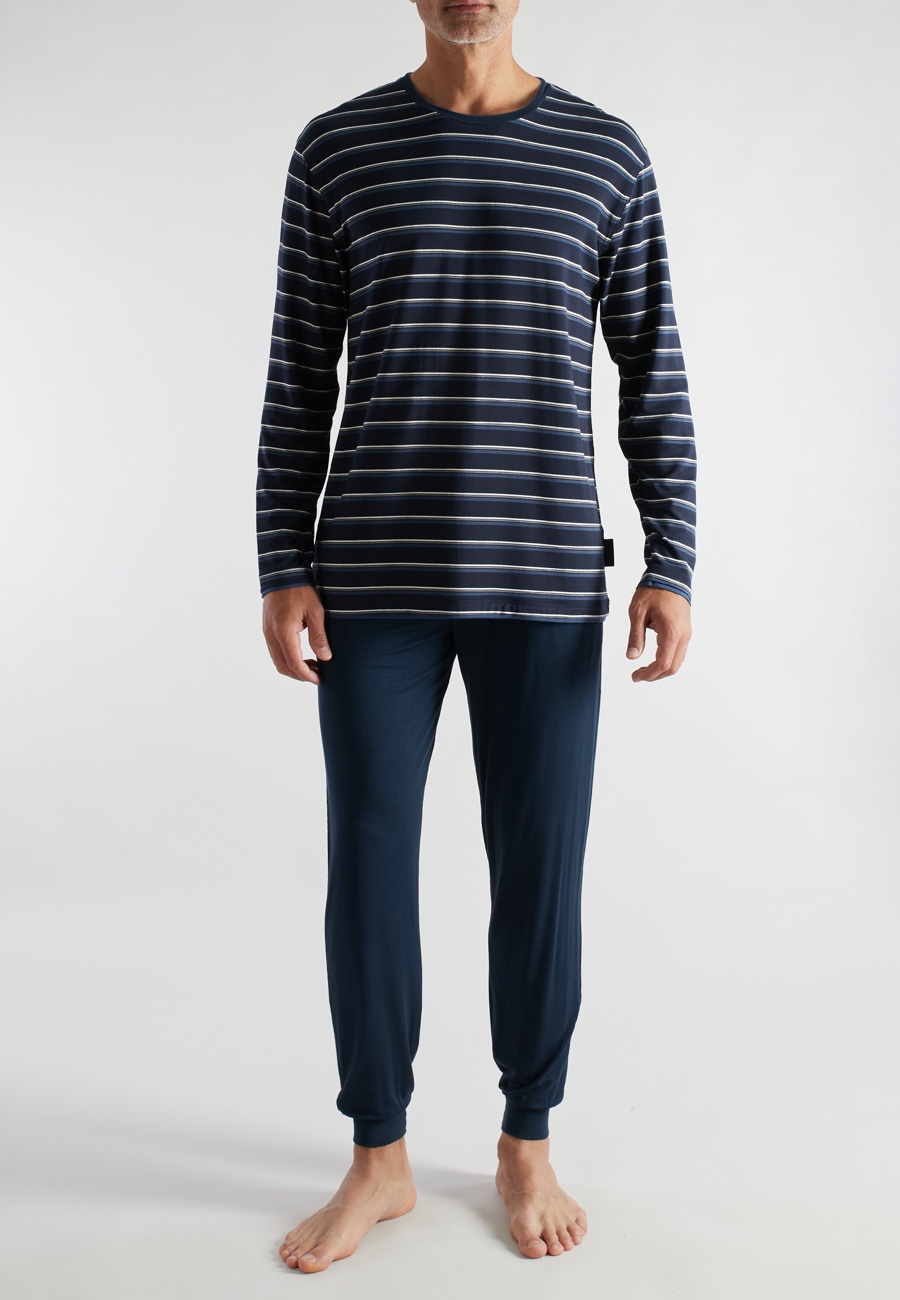 CECEBA Herren Pyjama blau quergestreift