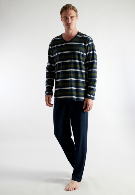CECEBA Herren Pyjama grün quergestreift