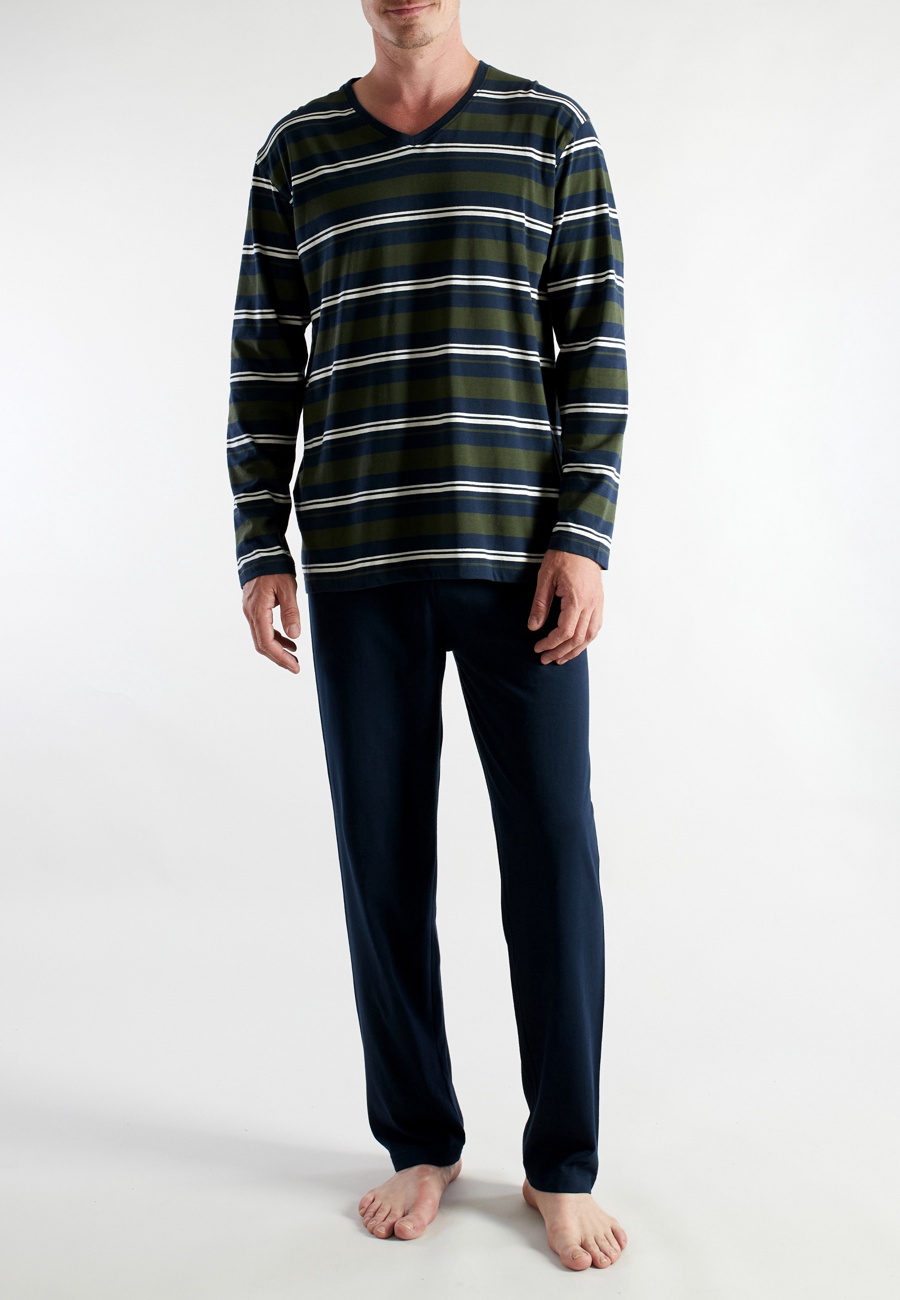 CECEBA Herren Pyjama grün quergestreift