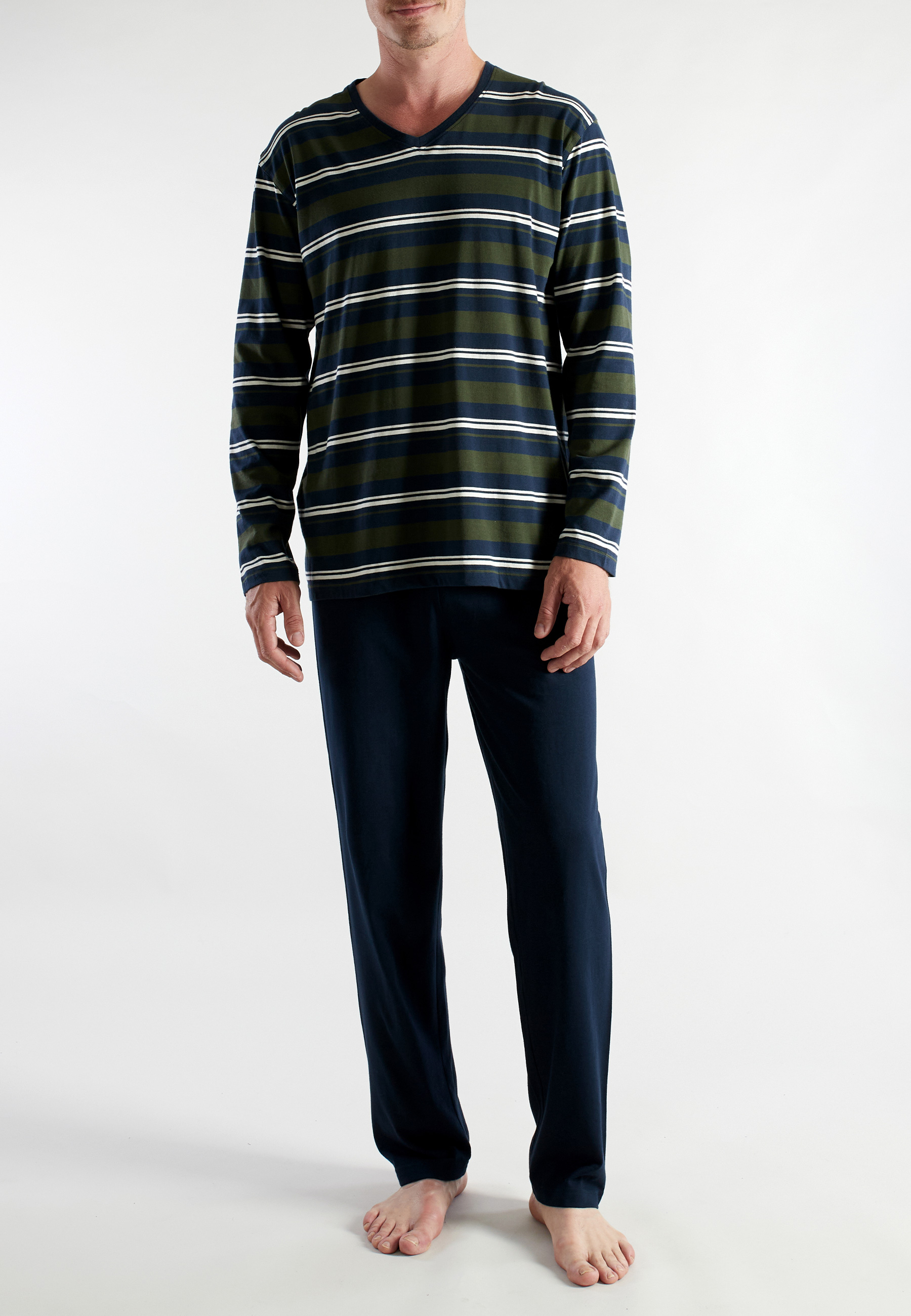 CECEBA Herren Pyjama grün quergestreift