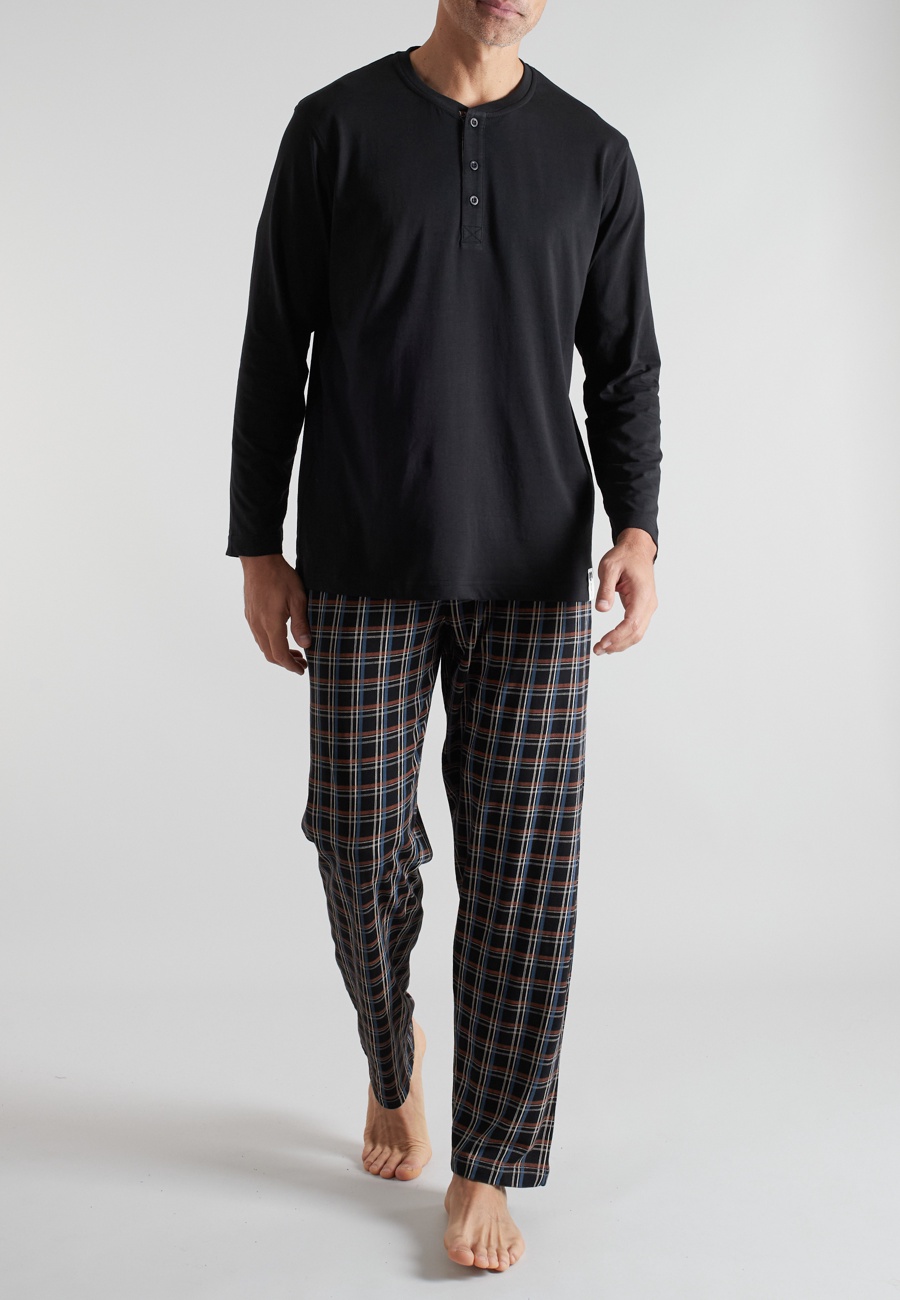 CECEBA Herren Pyjama schwarz kariert