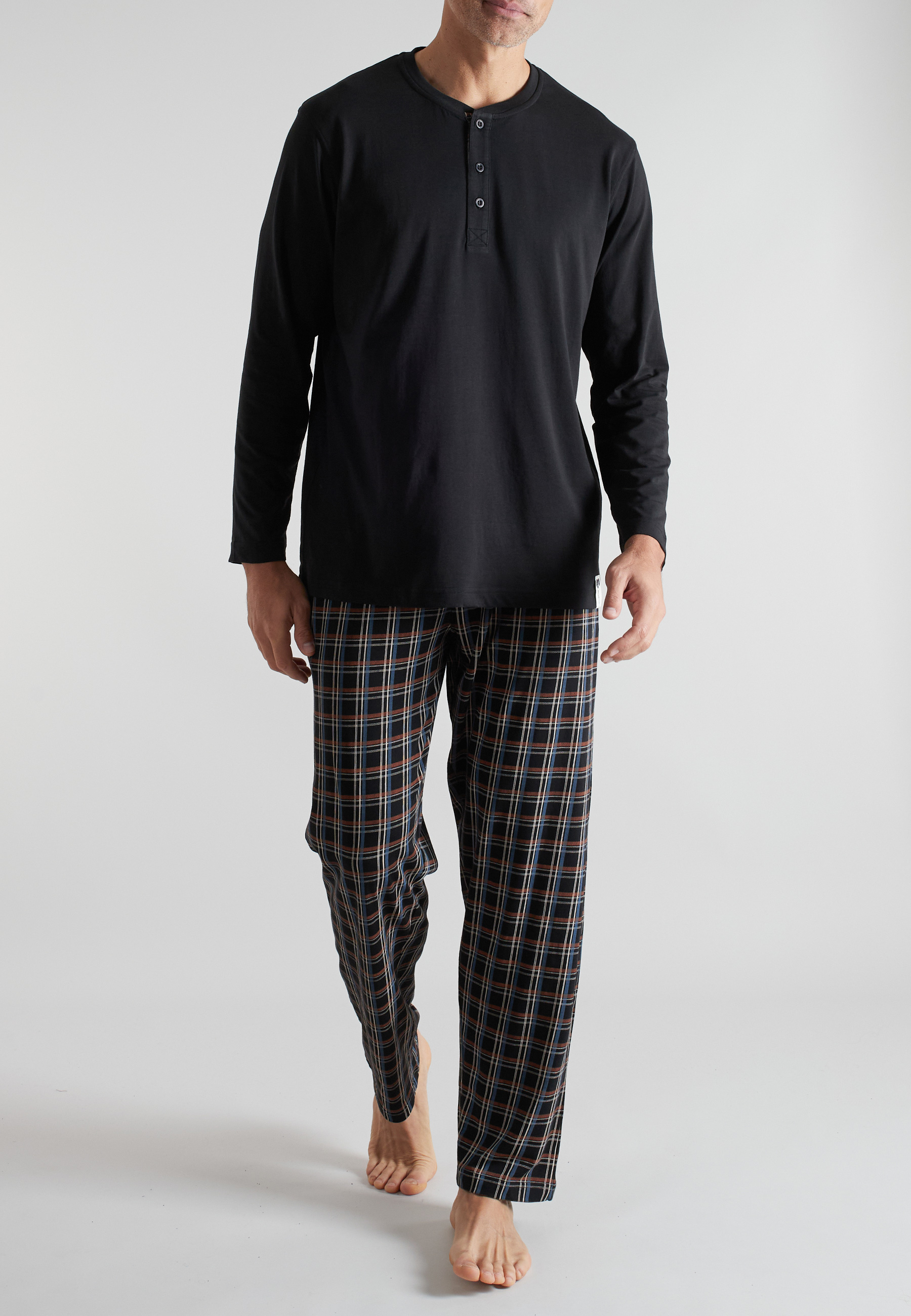 CECEBA Herren Pyjama schwarz kariert