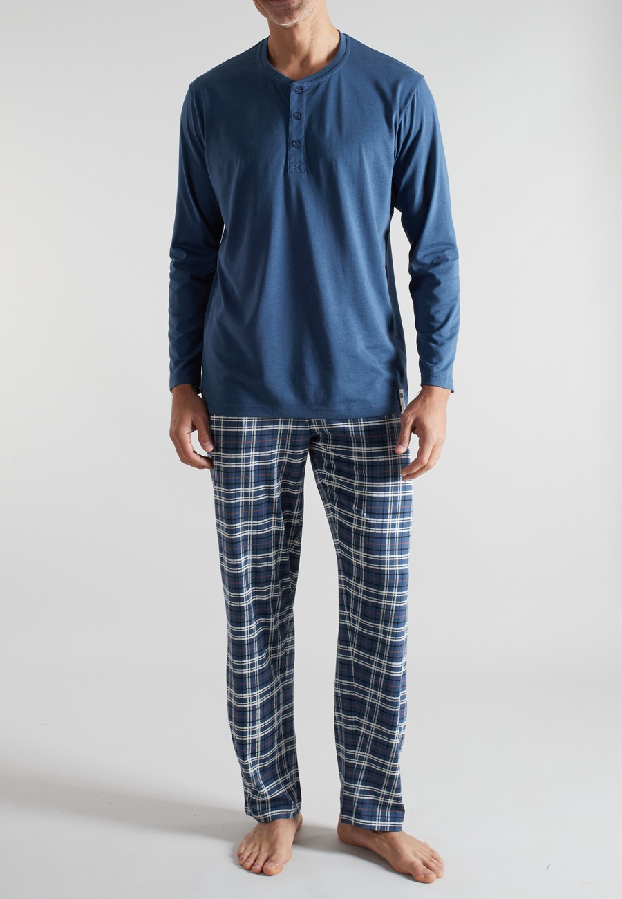 CECEBA Herren Pyjama blau kariert