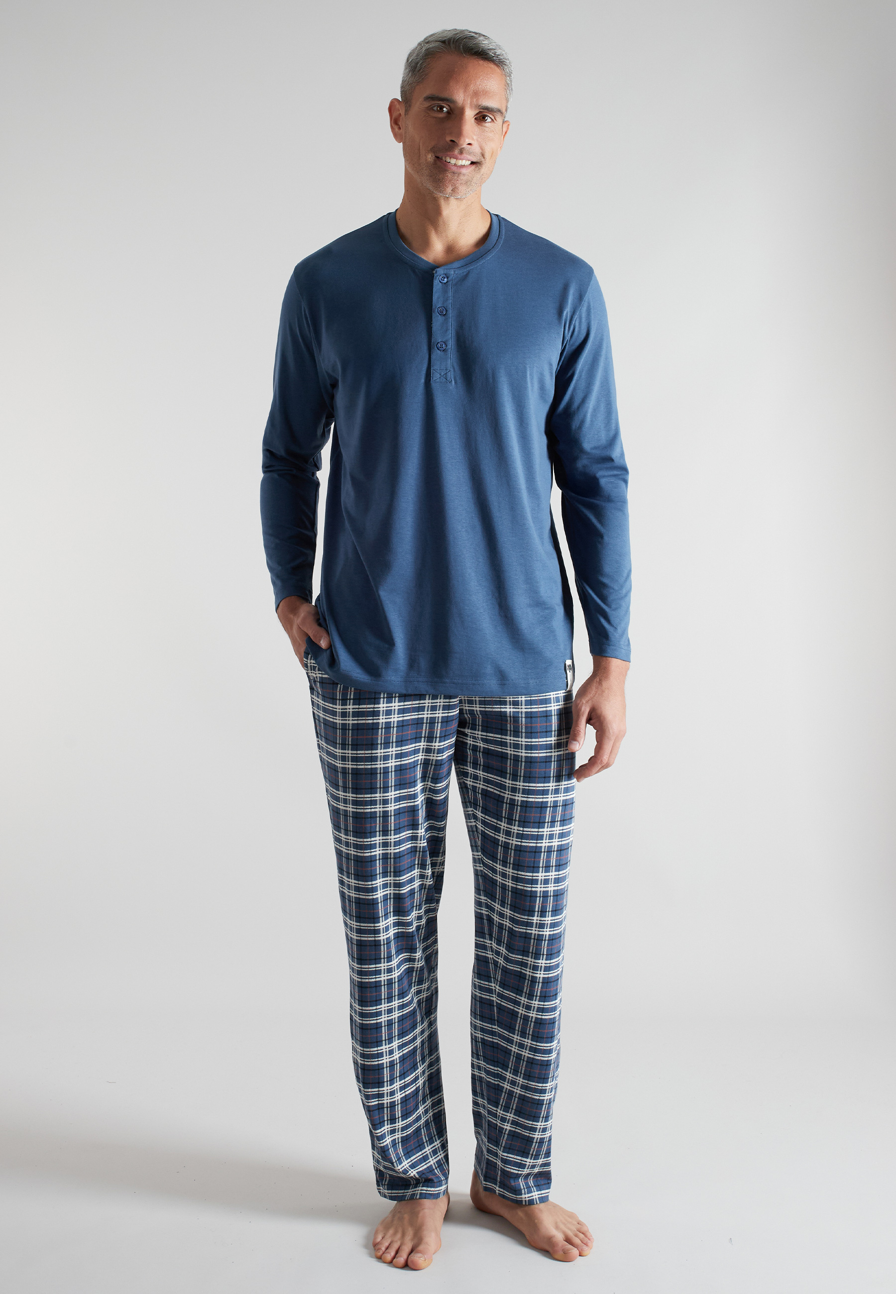 CECEBA Herren Pyjama blau kariert