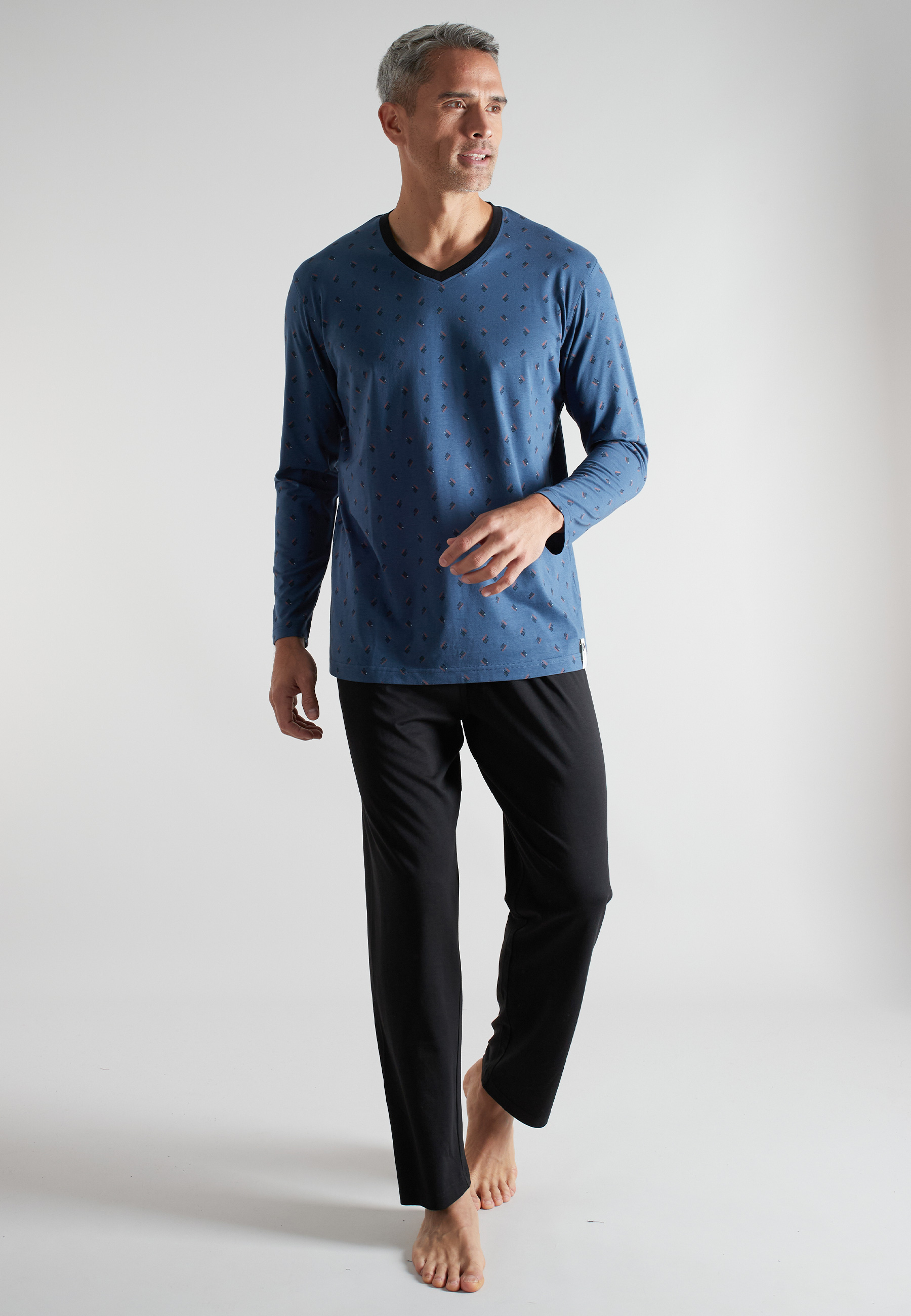 CECEBA Herren Pyjama blau bedruckt