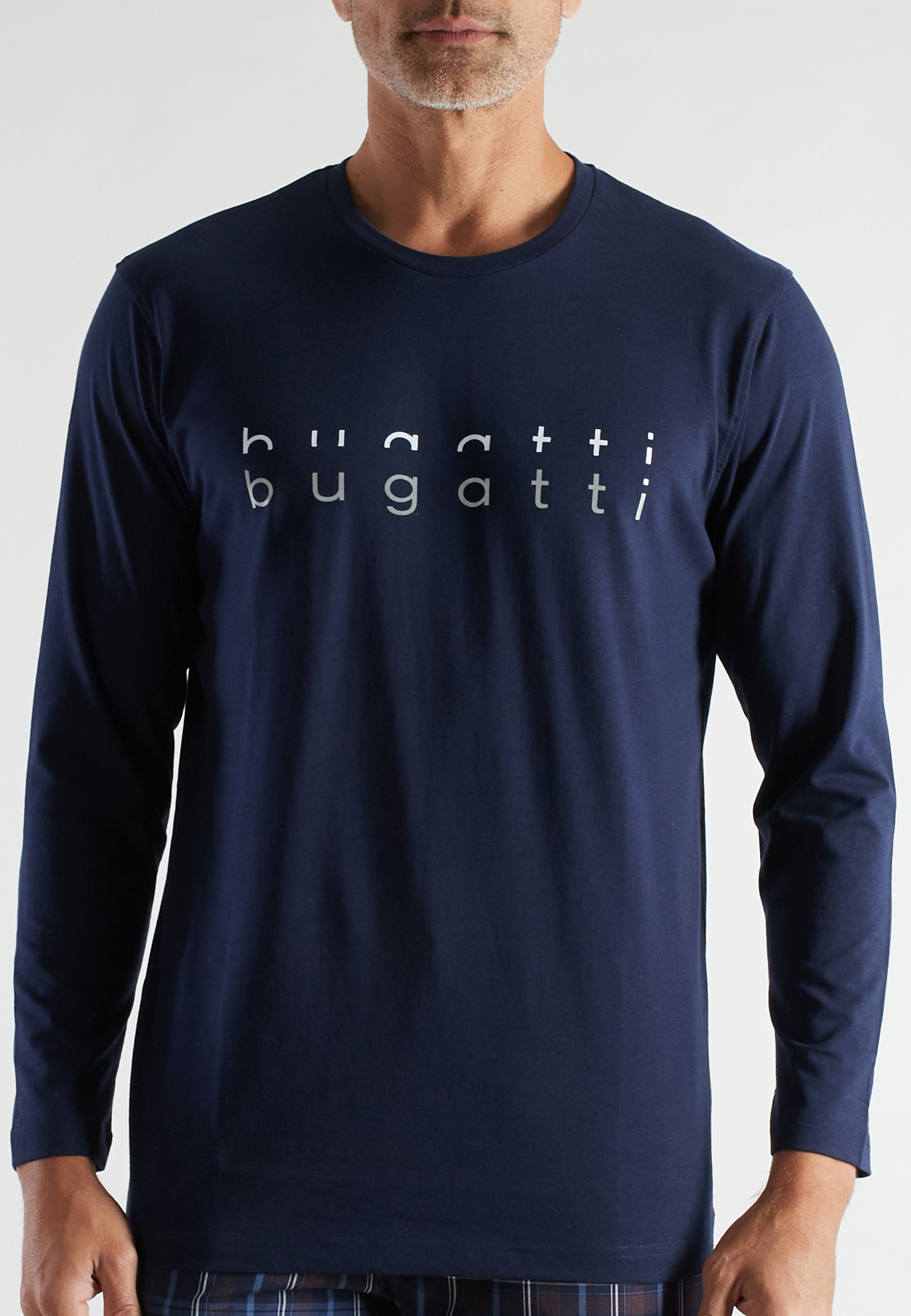 BUGATTI Herren Longsleeve blau uni