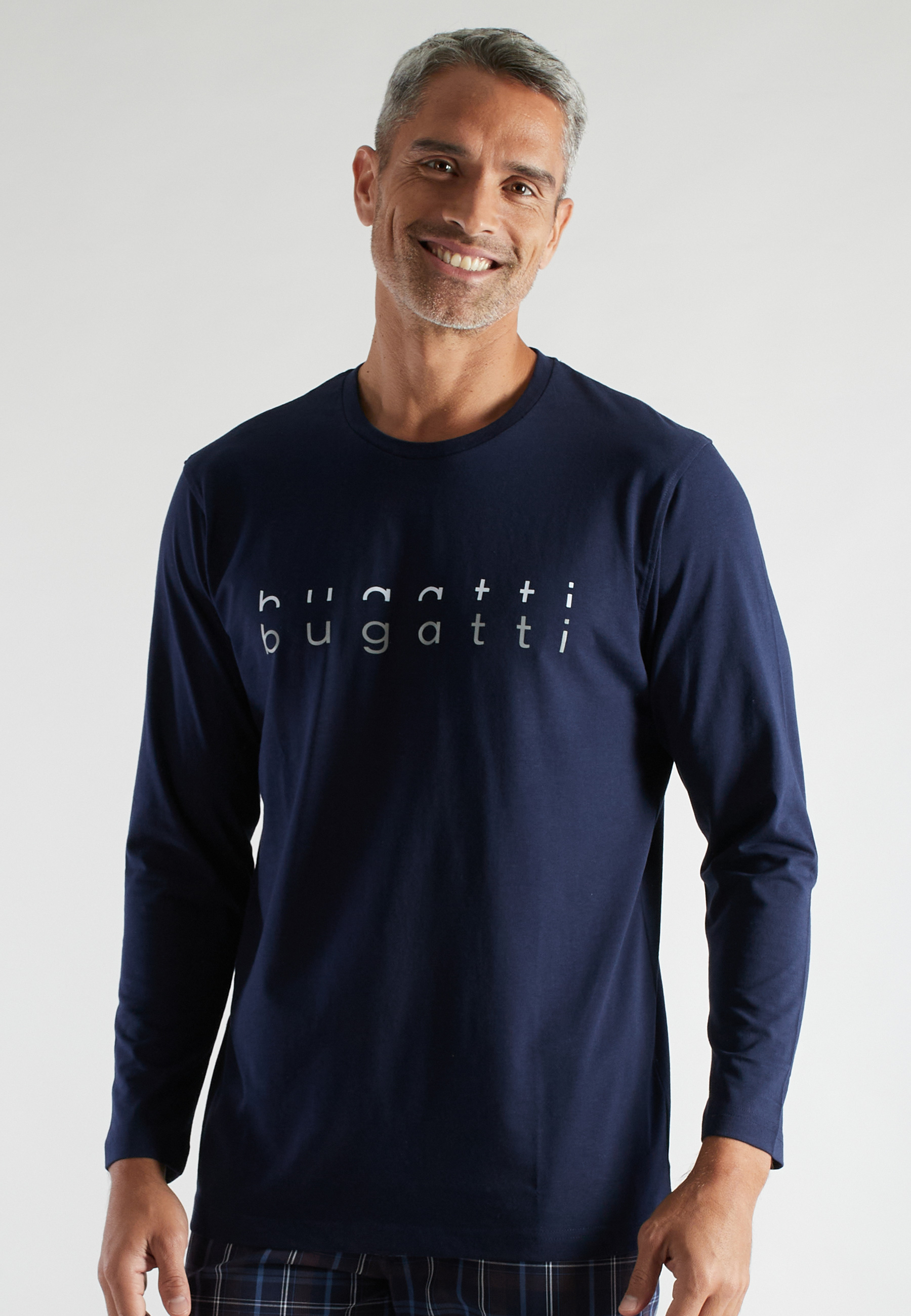 BUGATTI Herren Longsleeve blau uni