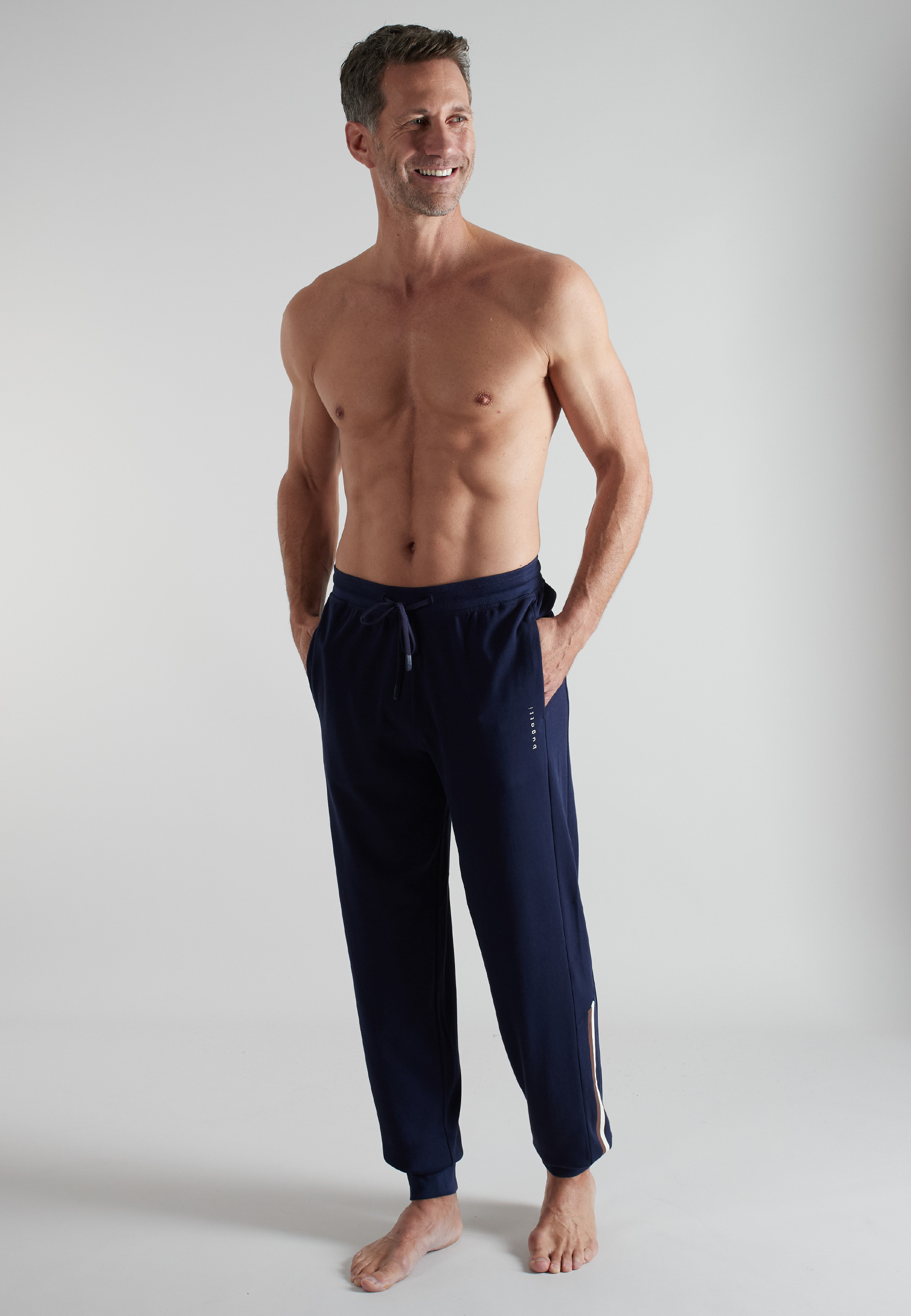 BUGATTI Herren Lange-Hose blau uni