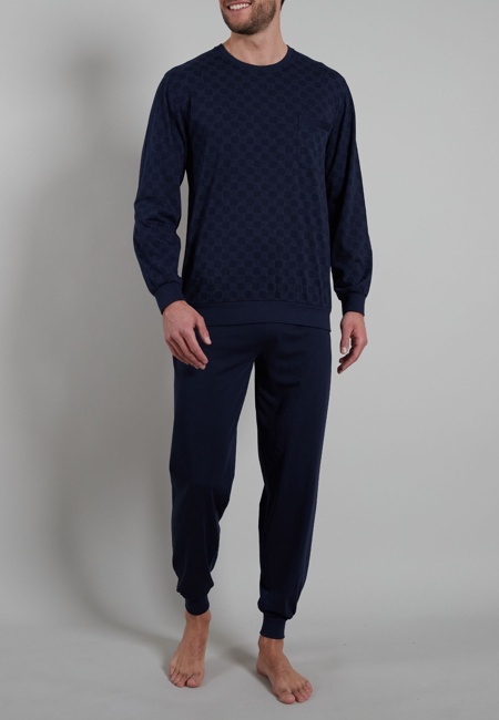 BUGATTI Herren Pyjama blau uni