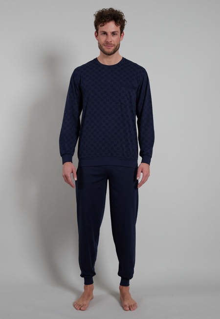 BUGATTI Herren Pyjama blau uni