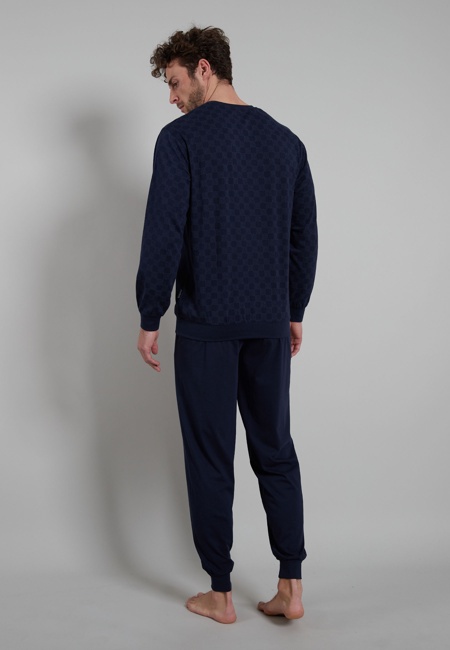 BUGATTI Herren Pyjama blau uni