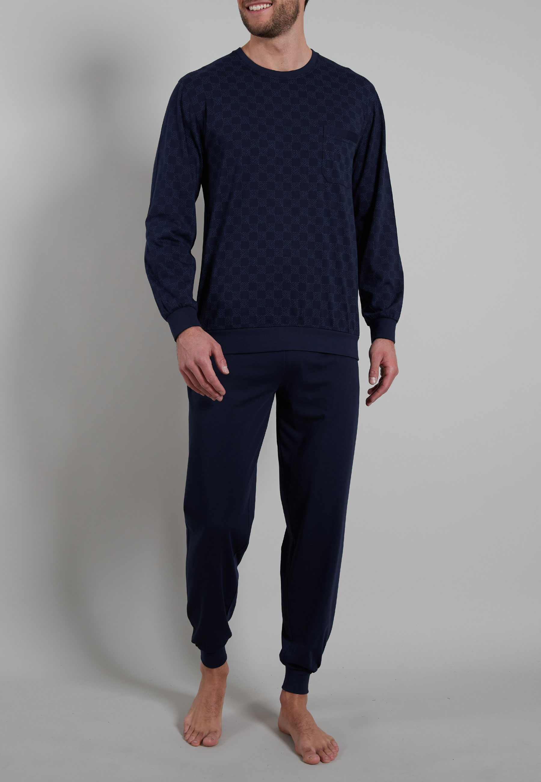 BUGATTI Herren Pyjama blau uni
