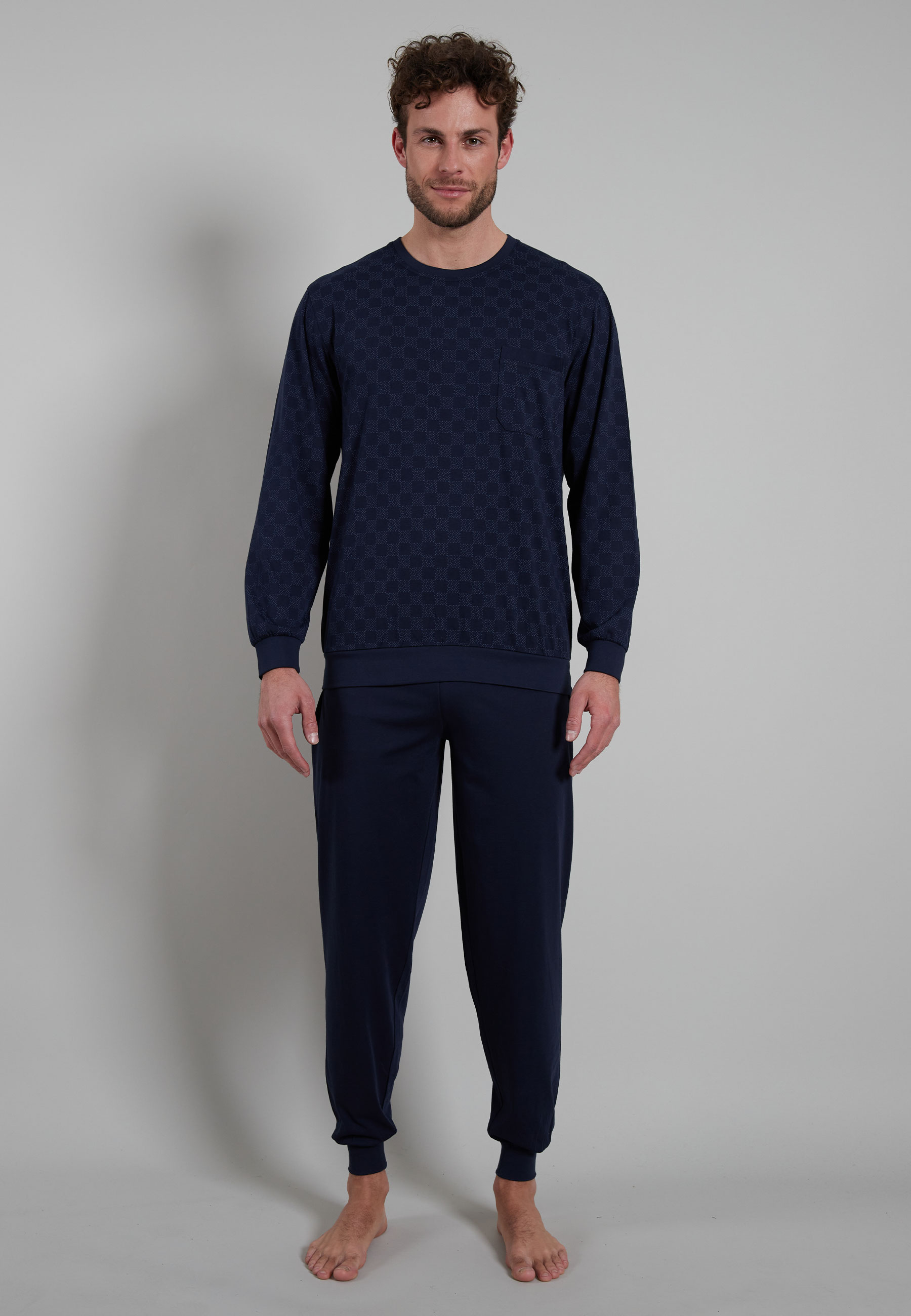BUGATTI Herren Pyjama blau uni
