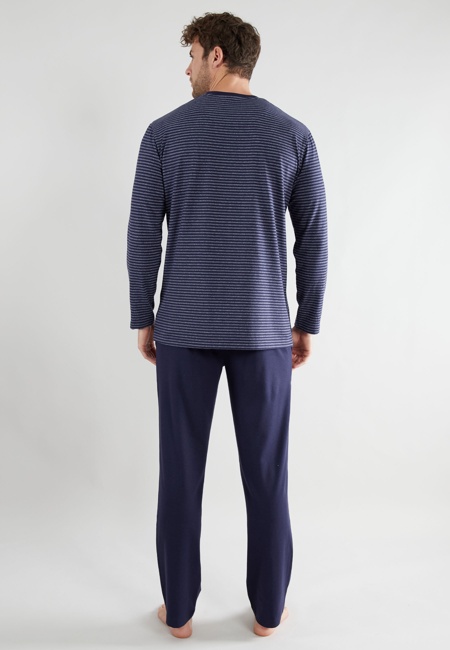 BUGATTI Herren Pyjama blau quergestreift