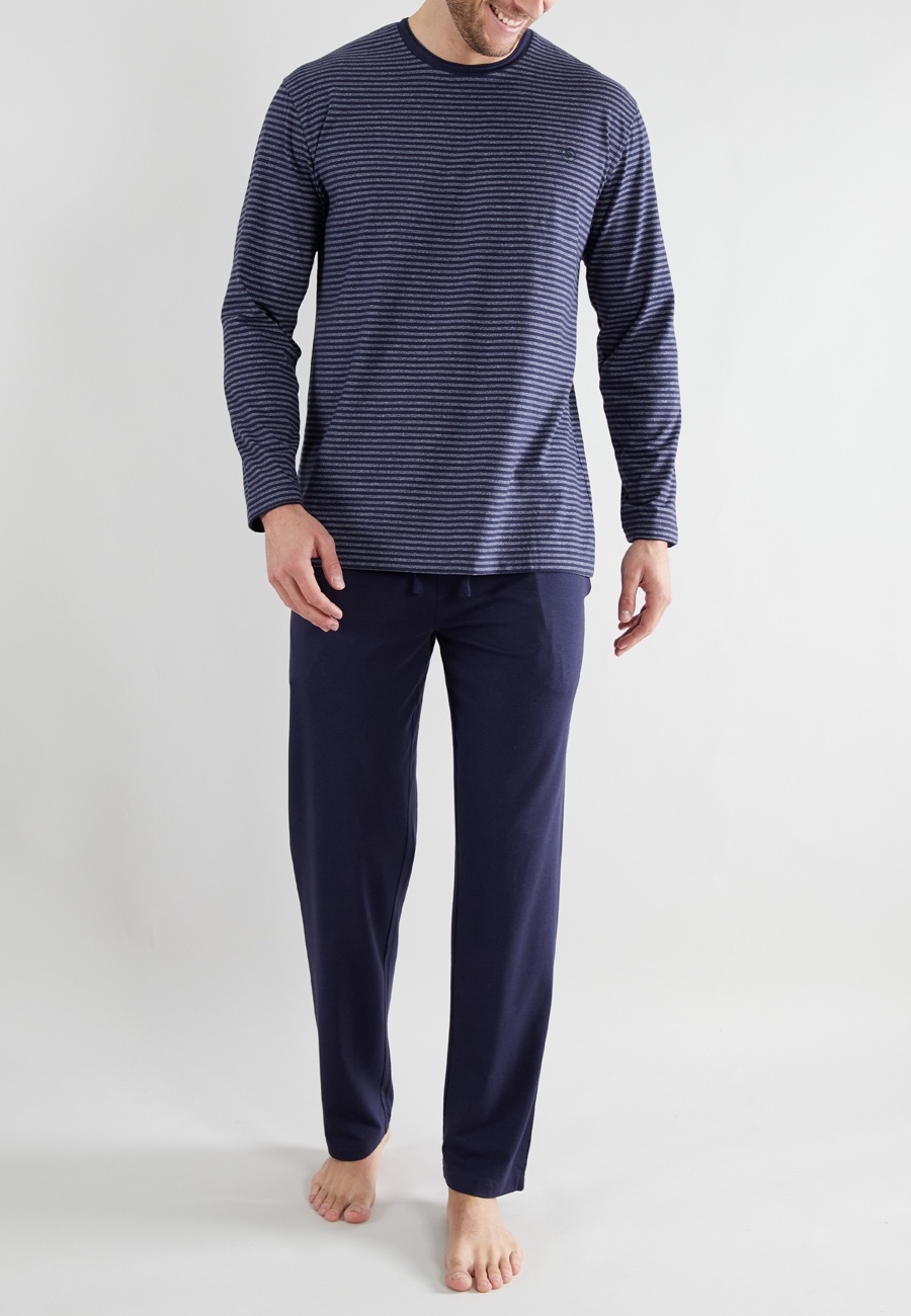 BUGATTI Herren Pyjama blau quergestreift
