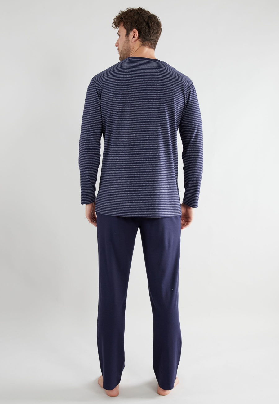 BUGATTI Herren Pyjama blau quergestreift