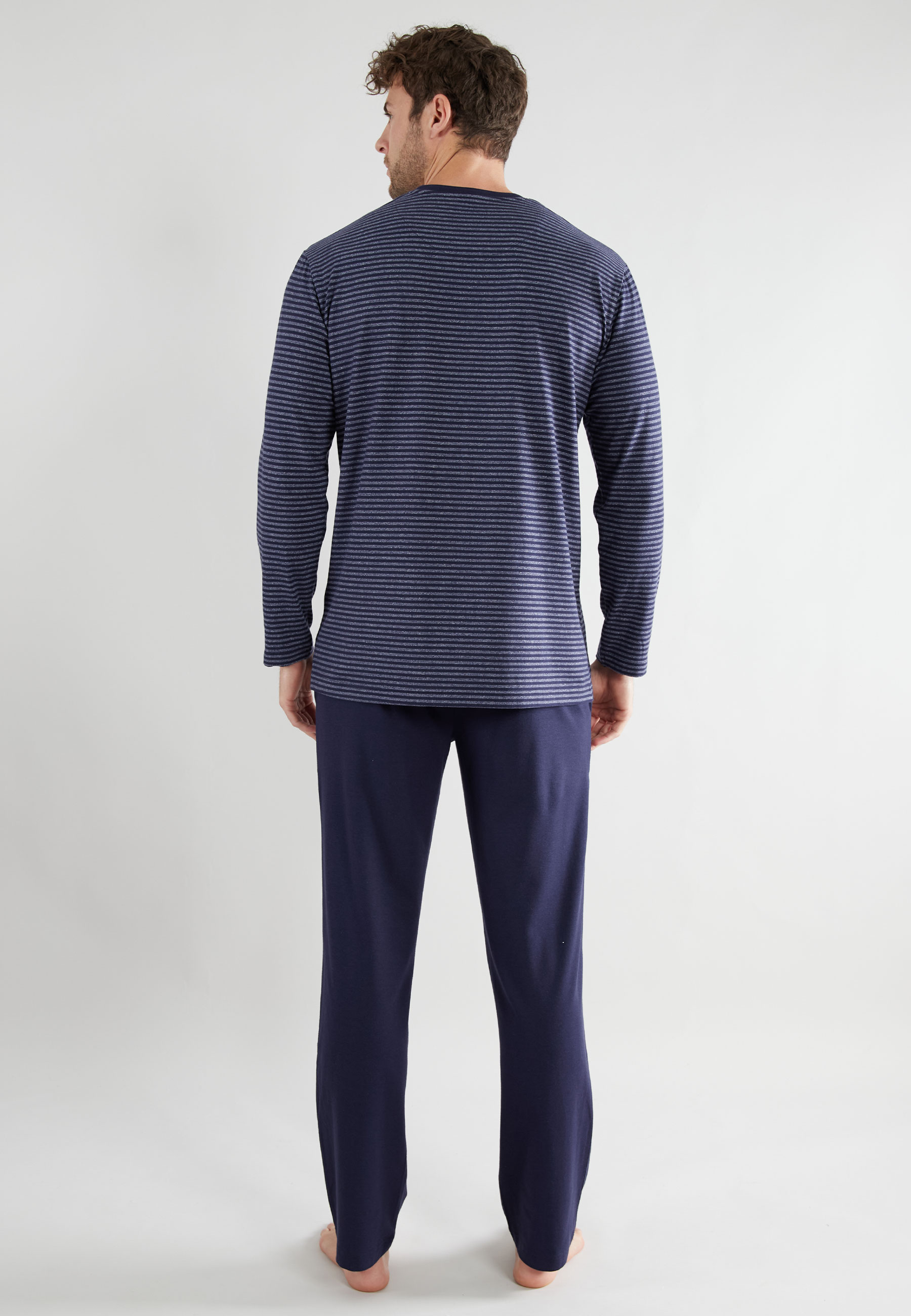 BUGATTI Herren Pyjama blau quergestreift