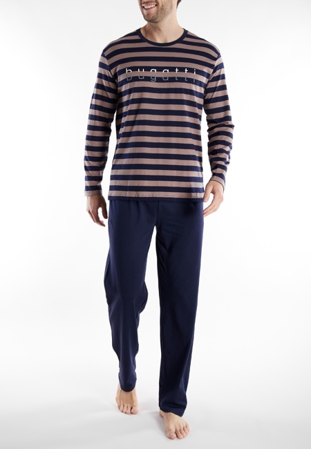BUGATTI Herren Pyjama braun quergestreift