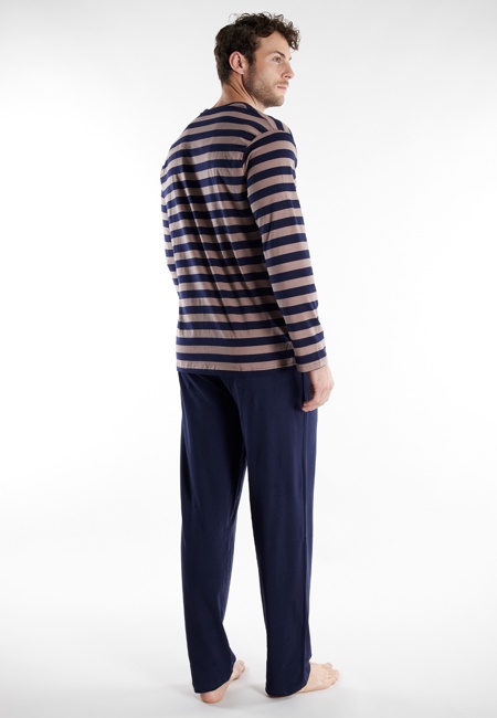 BUGATTI Herren Pyjama braun quergestreift