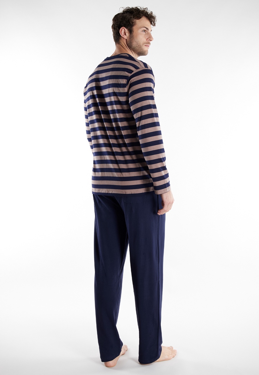 BUGATTI Herren Pyjama braun quergestreift