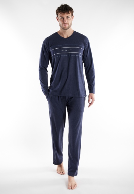 BUGATTI Herren Pyjama blau uni