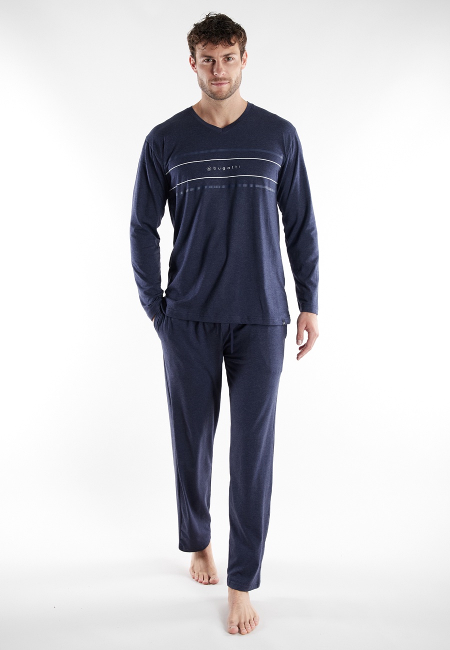 BUGATTI Herren Pyjama blau uni