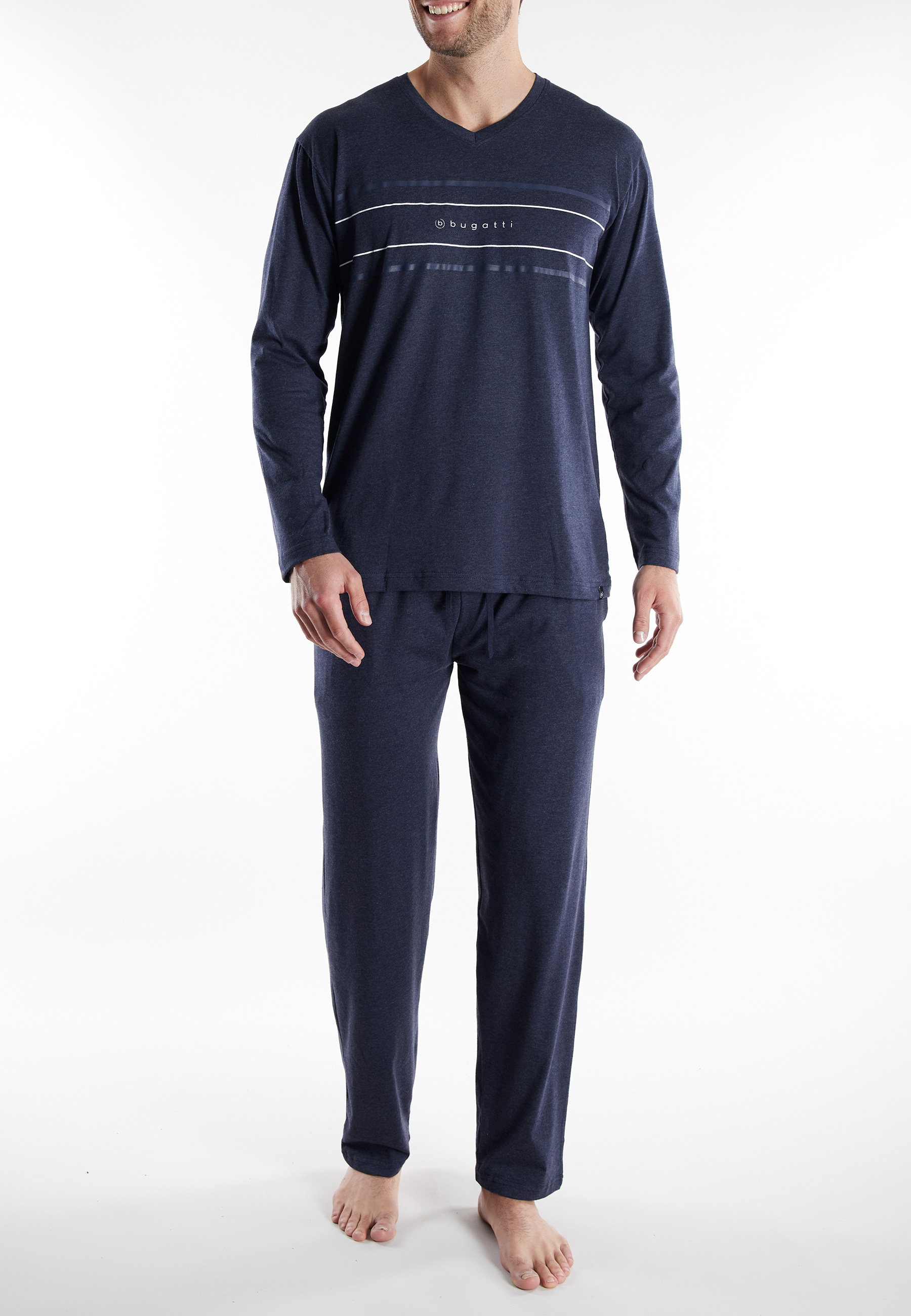 BUGATTI Herren Pyjama blau uni