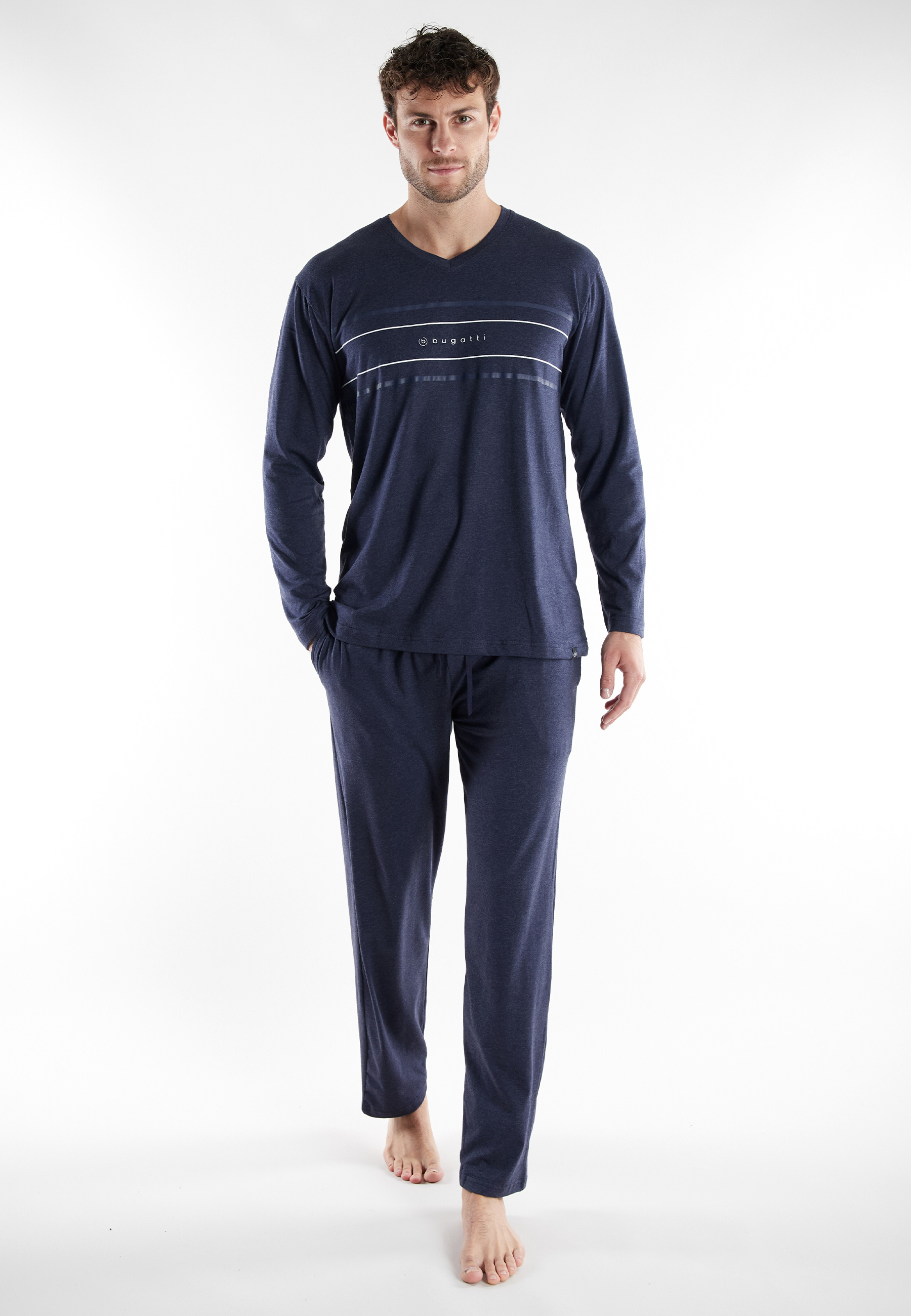 BUGATTI Herren Pyjama blau uni