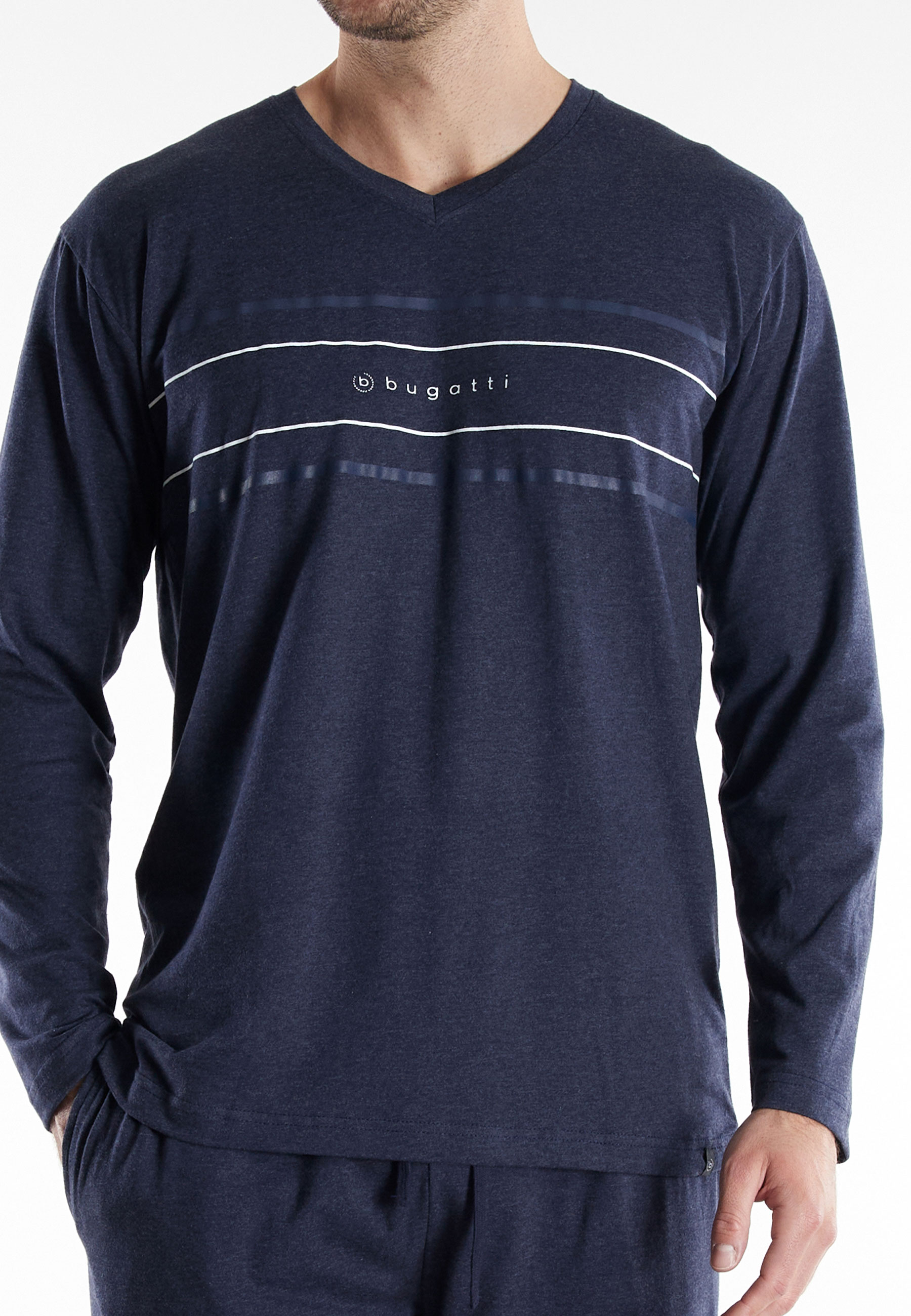 BUGATTI Herren Pyjama blau uni