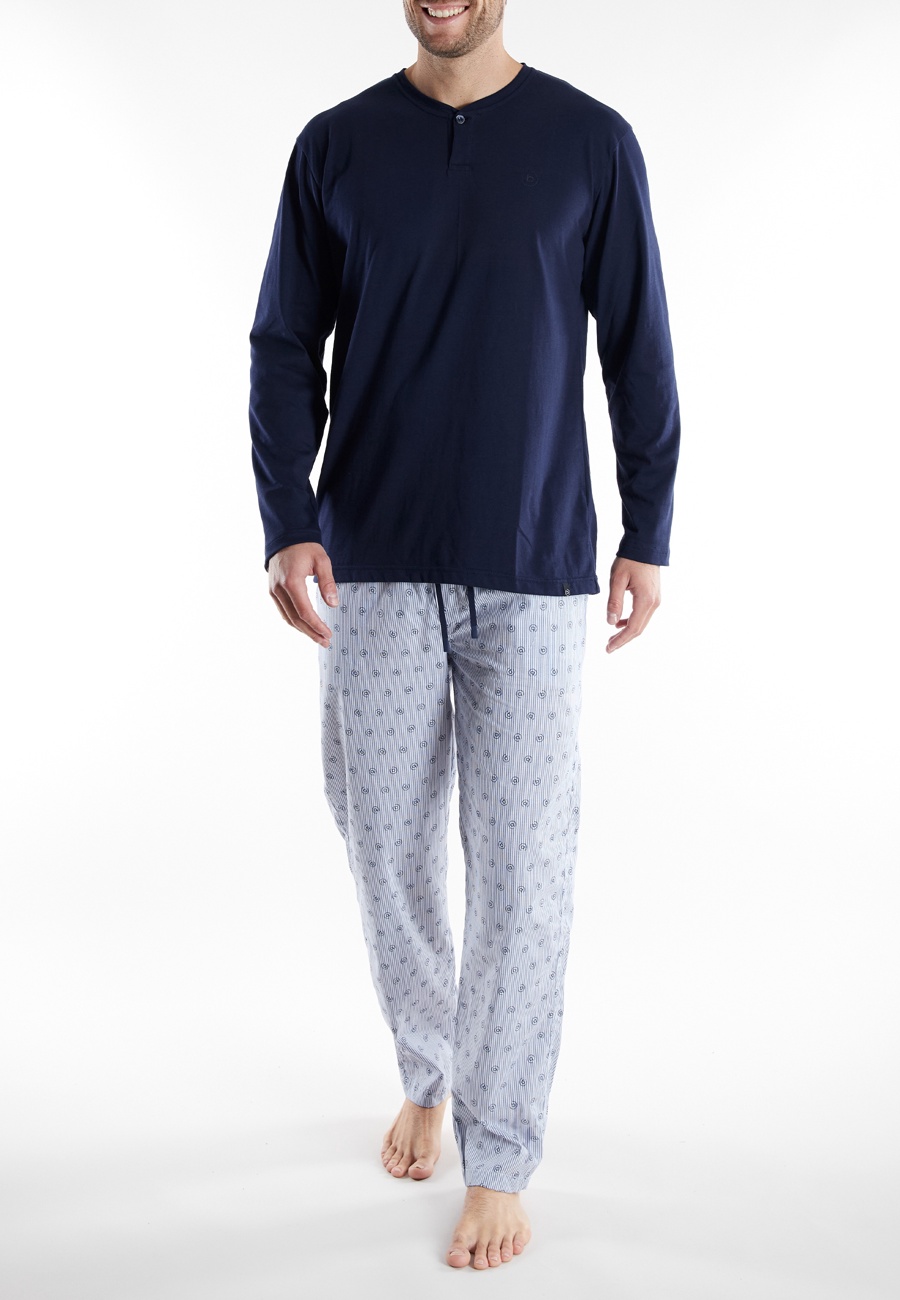 BUGATTI Herren Pyjama blau bedruckt