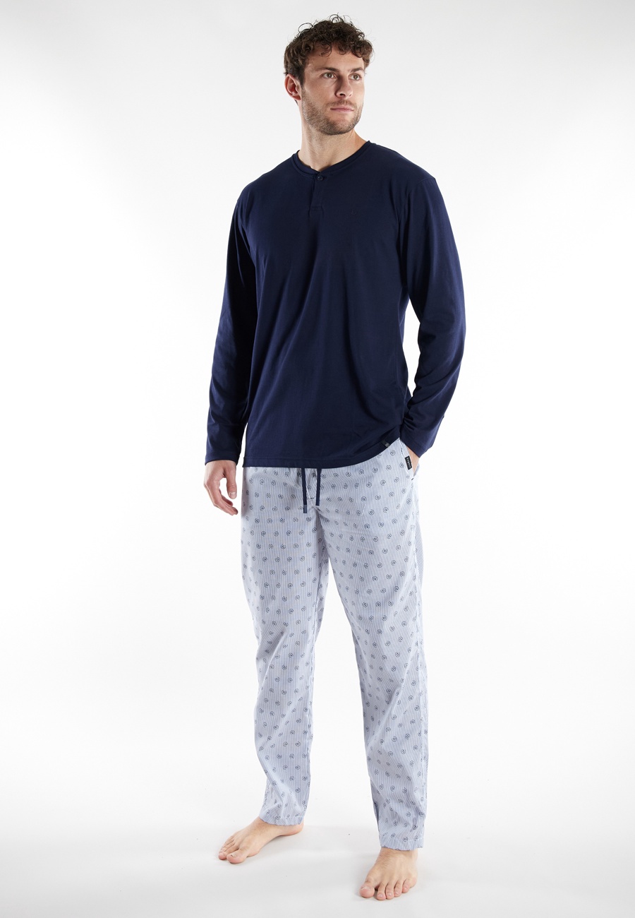 BUGATTI Herren Pyjama blau bedruckt