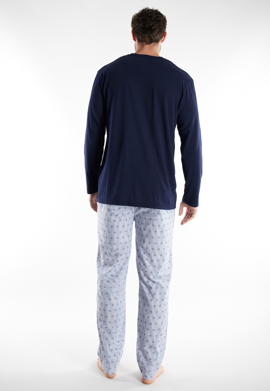 BUGATTI Herren Pyjama blau bedruckt
