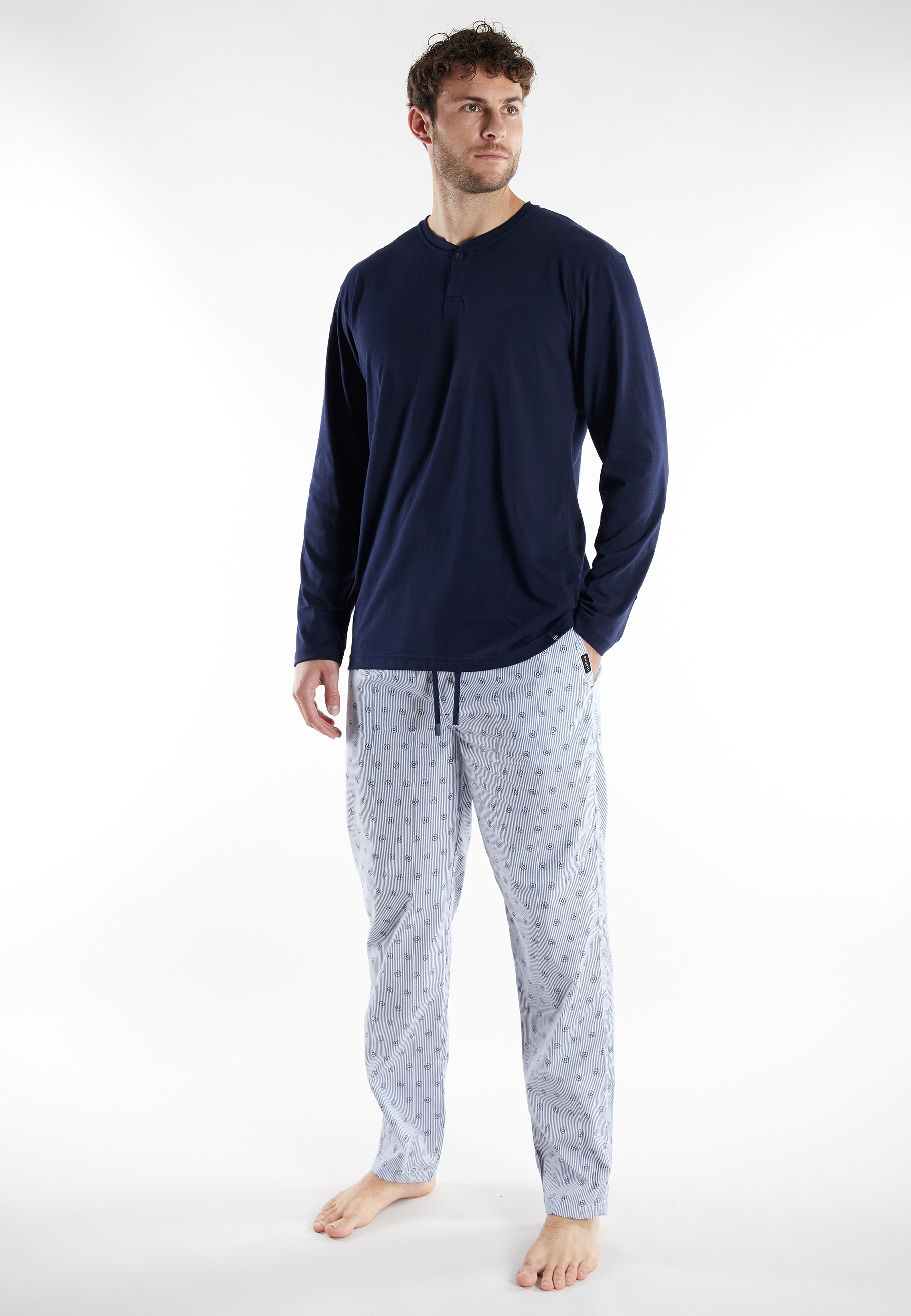BUGATTI Herren Pyjama blau bedruckt