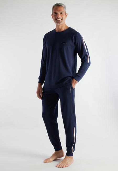 BUGATTI Herren Pyjama blau uni