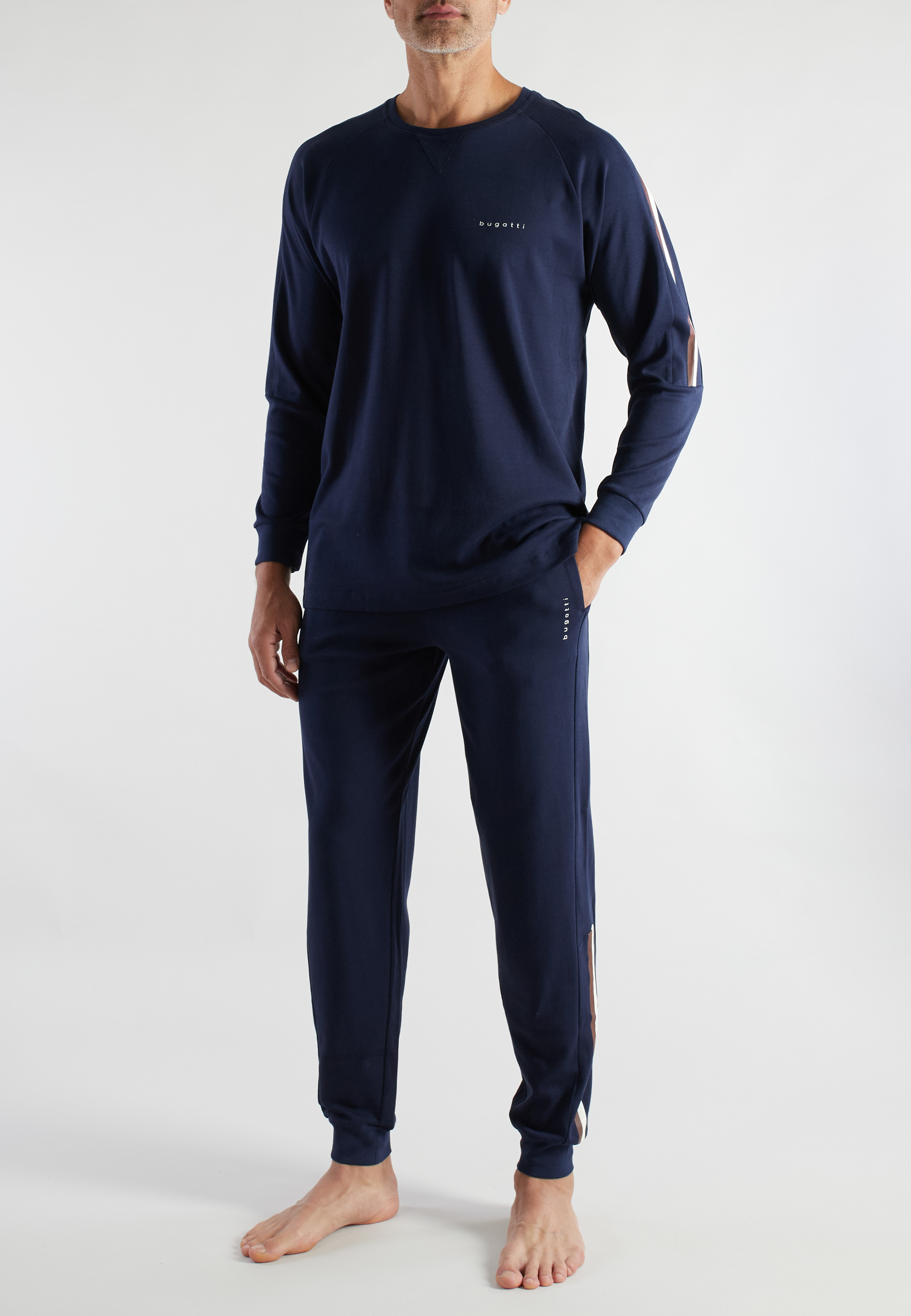 BUGATTI Herren Pyjama blau uni