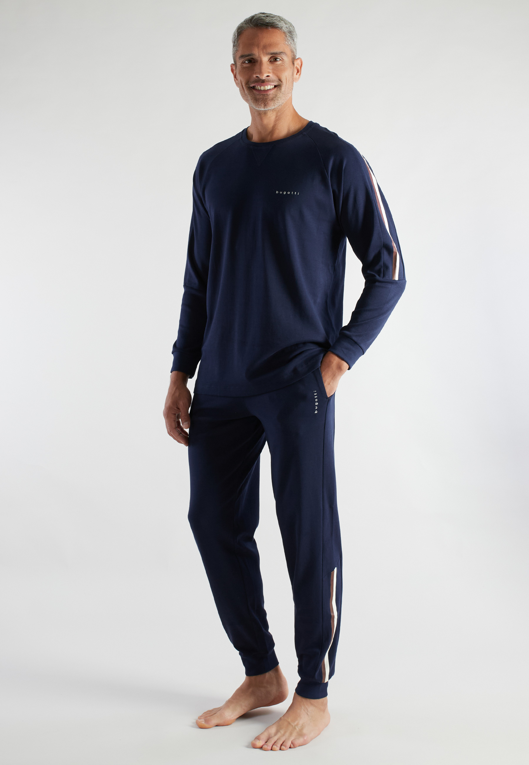 BUGATTI Herren Pyjama blau uni