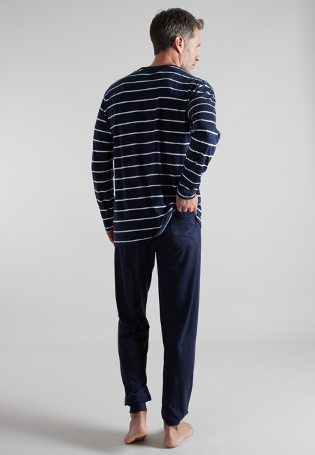 BUGATTI Herren Pyjama blau quergestreift