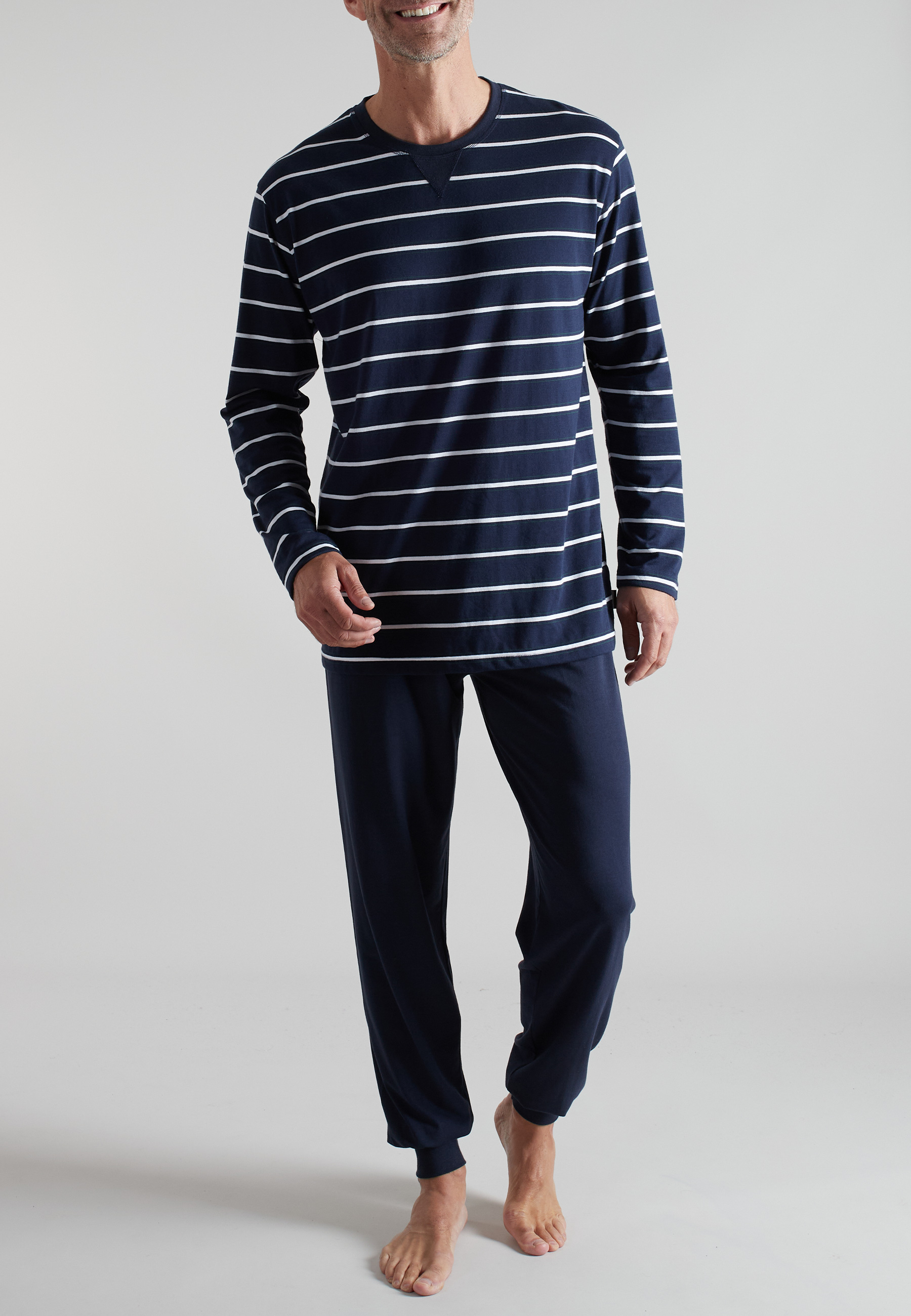 BUGATTI Herren Pyjama blau quergestreift
