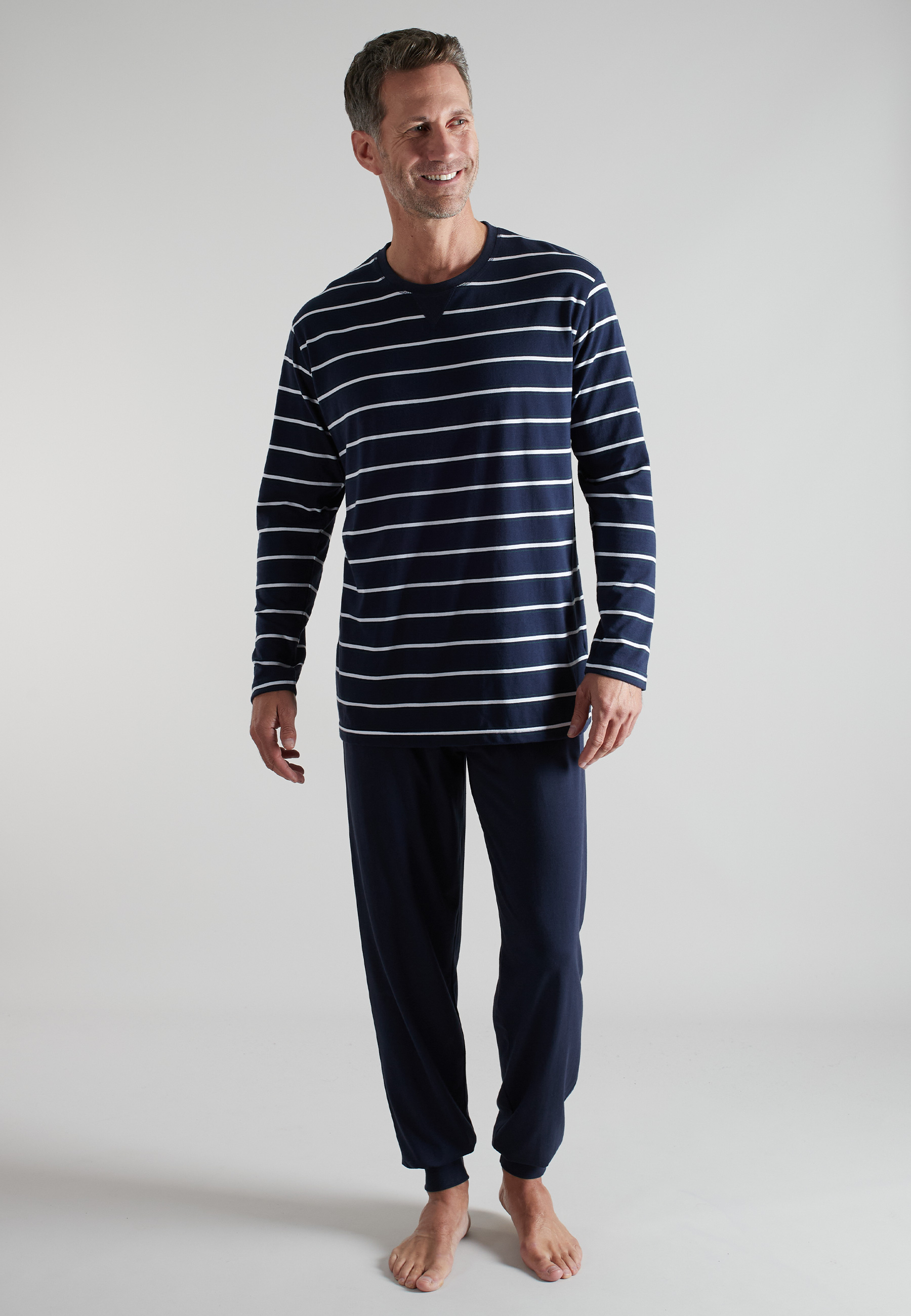 BUGATTI Herren Pyjama blau quergestreift