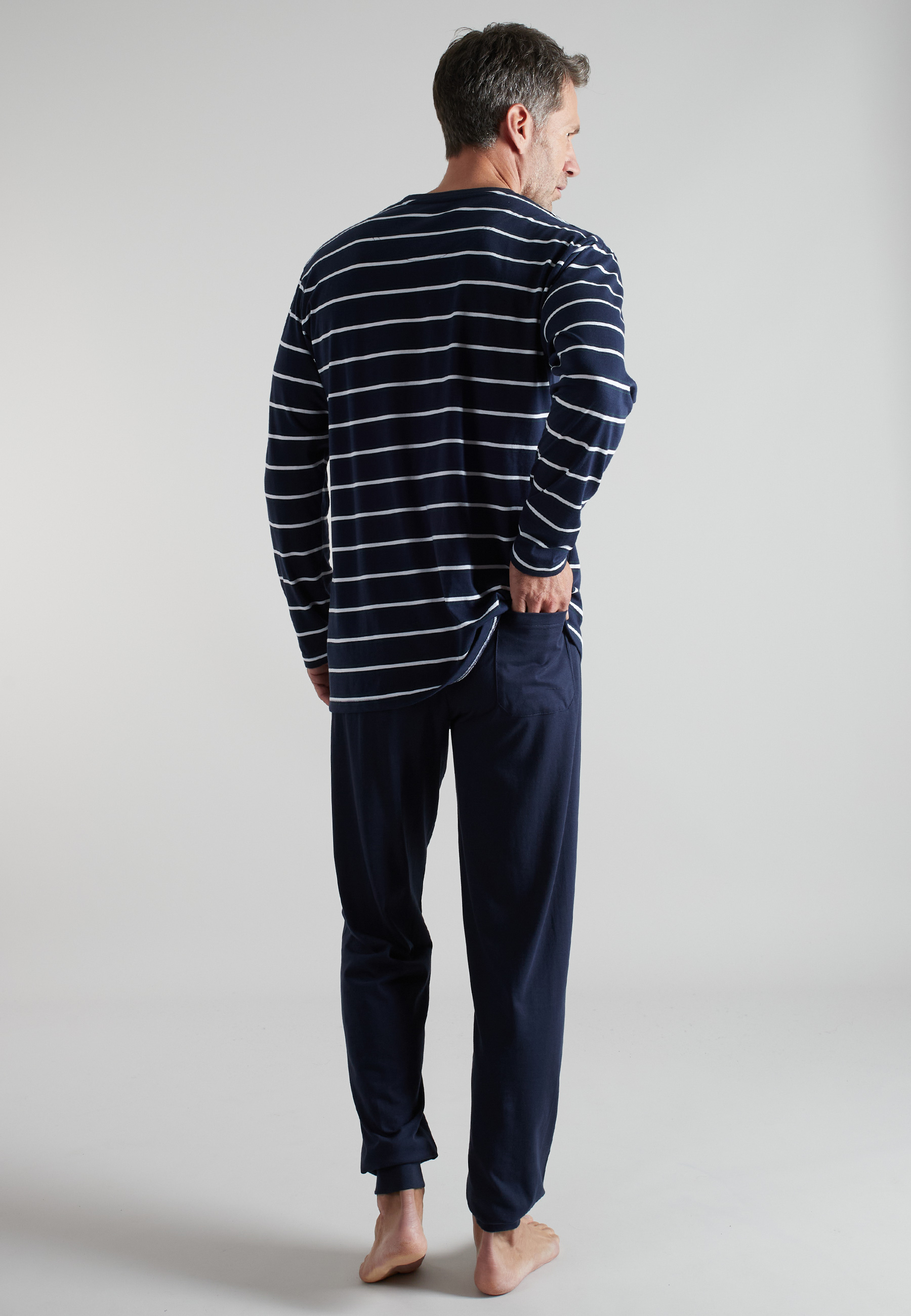 BUGATTI Herren Pyjama blau quergestreift