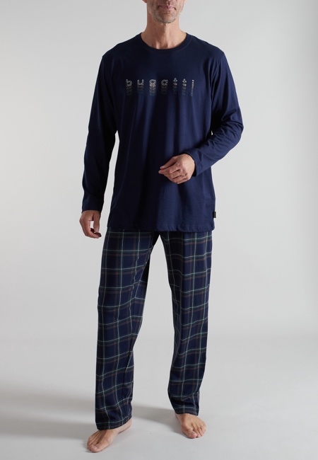 BUGATTI Herren Pyjama blau kariert